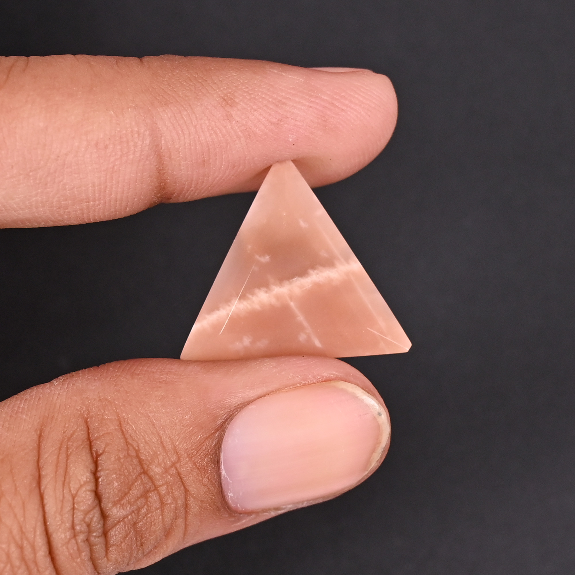 Peach Moonstone 90 Carat 20x20mm Triangle Shape Loose Gemstone