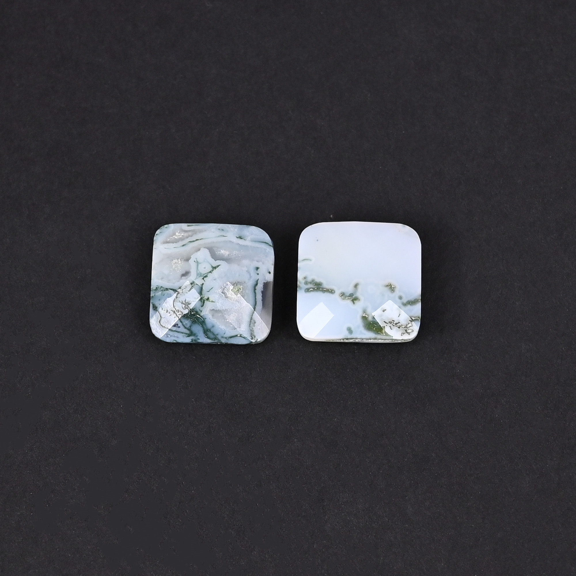 Natural Moss Agate 10 Carat 1 Pair Weight  12x12mm Cushion Shape Loose Gemstone