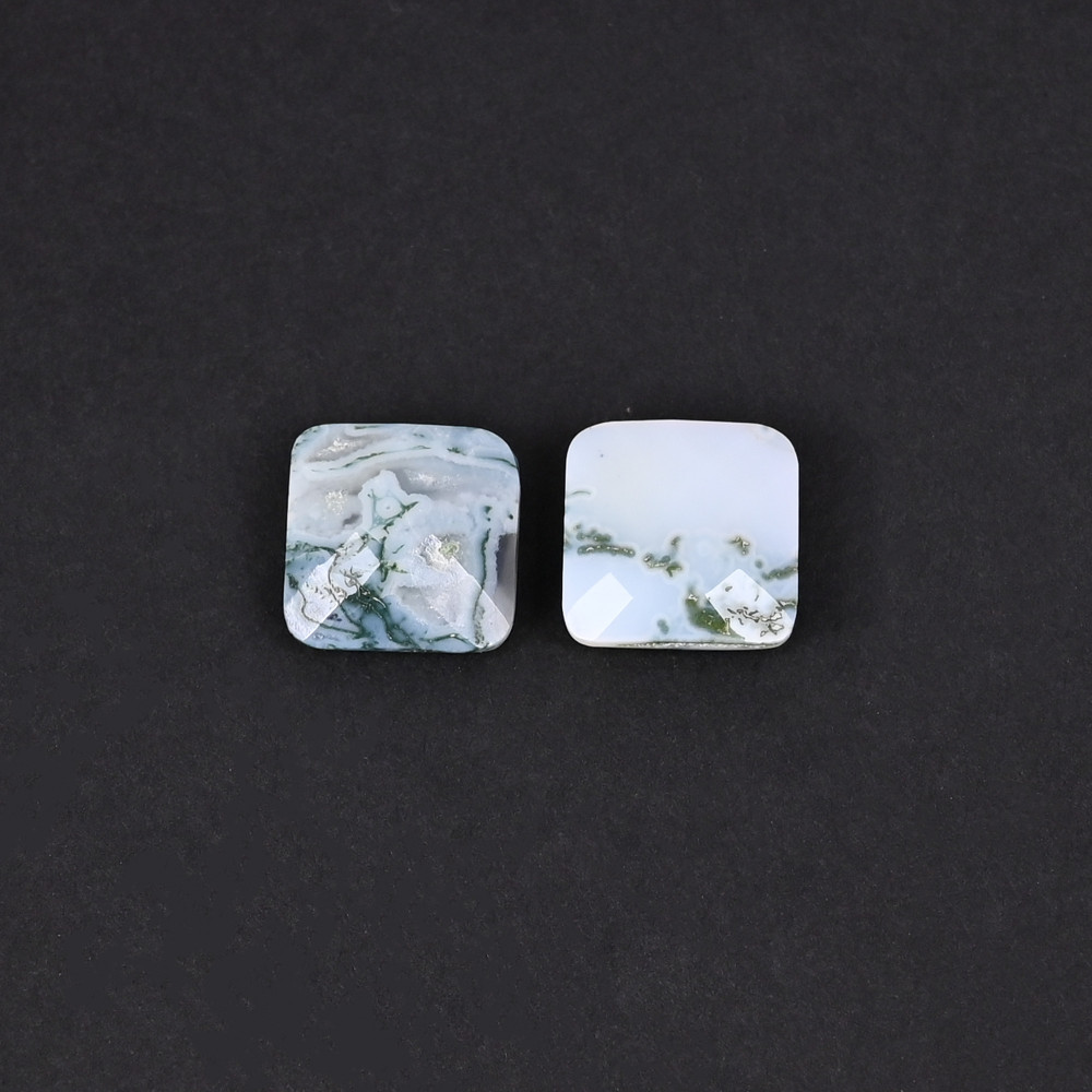 Image of Natural Moss Agate 10 Carat (1 Pair Weight ) 12x12mm Cushion Shape Loose Gemstone