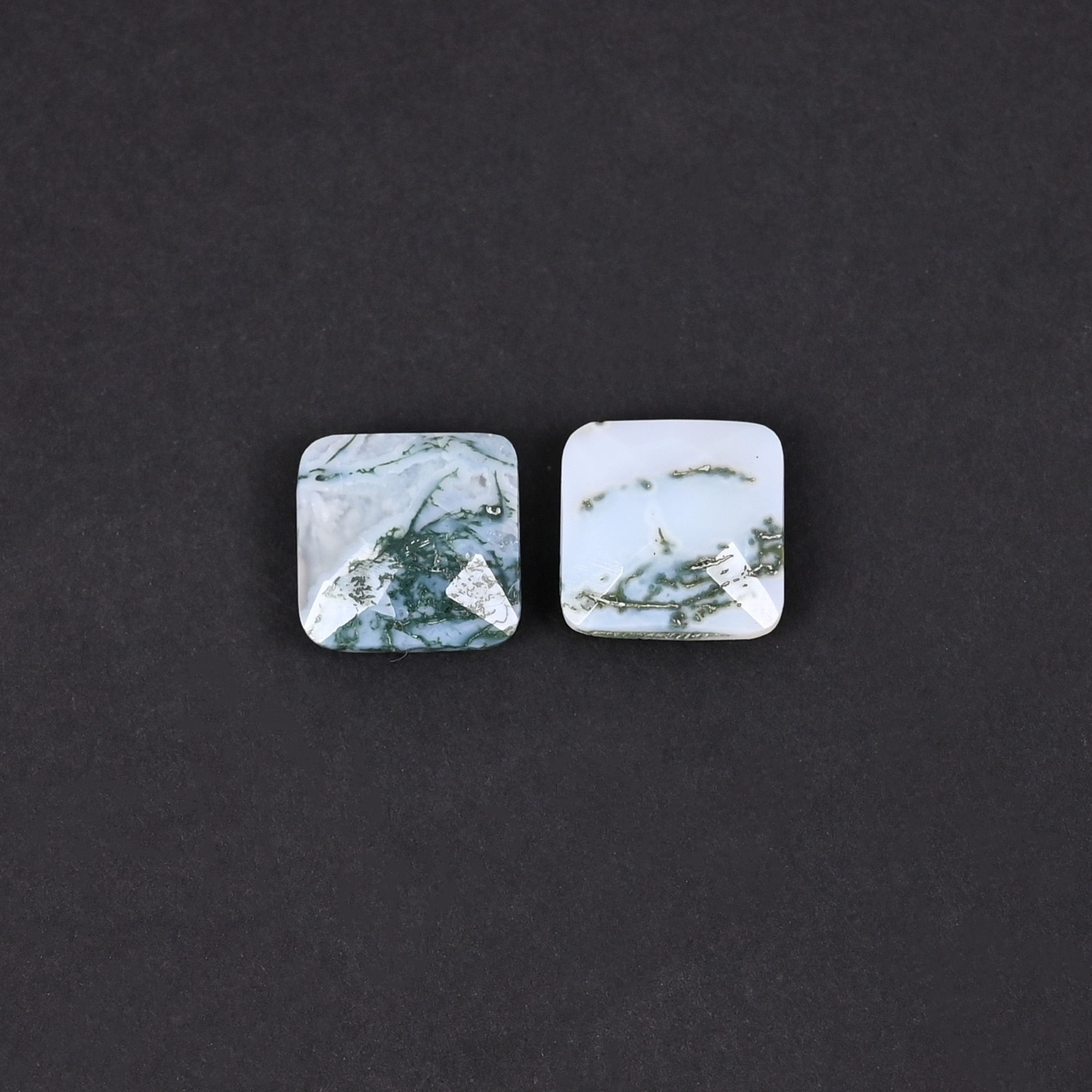 Natural Moss Agate 10 Carat 1 Pair Weight  12x12mm Cushion Shape Loose Gemstone