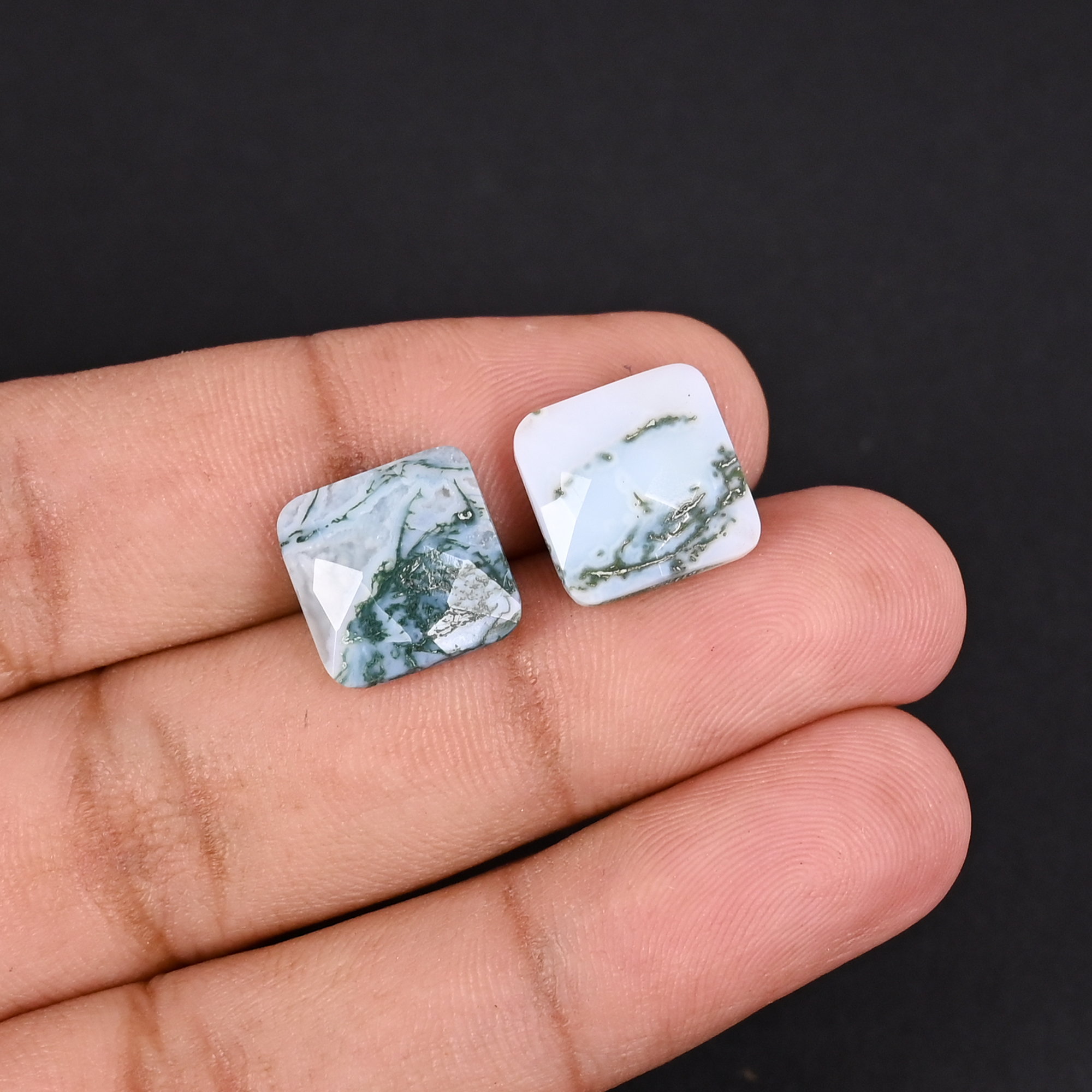 Natural Moss Agate 10 Carat 1 Pair Weight  12x12mm Cushion Shape Loose Gemstone