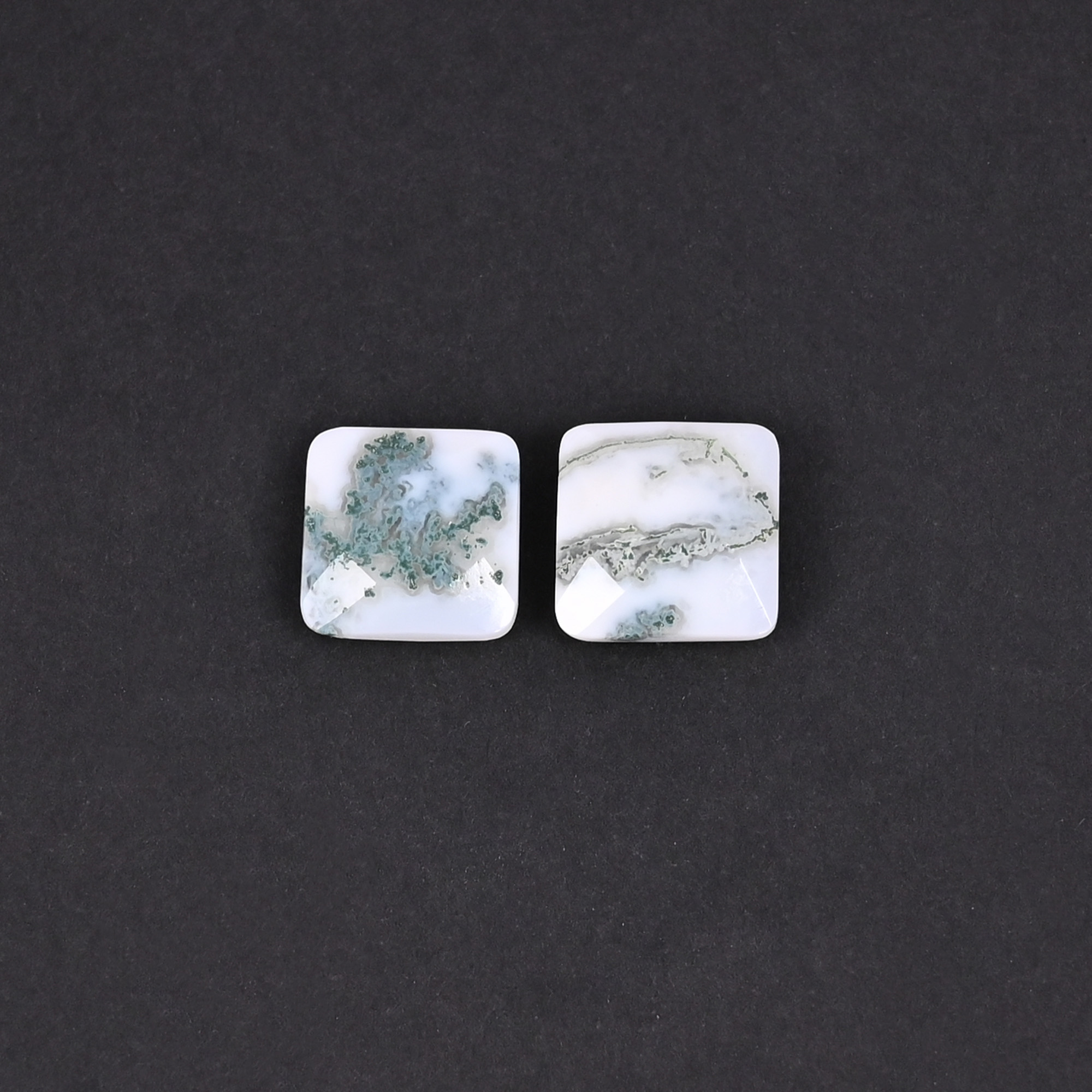 Natural Moss Agate 107 Carat 1 Pair Weight  12x12mm Cushion Shape Loose Gemstone
