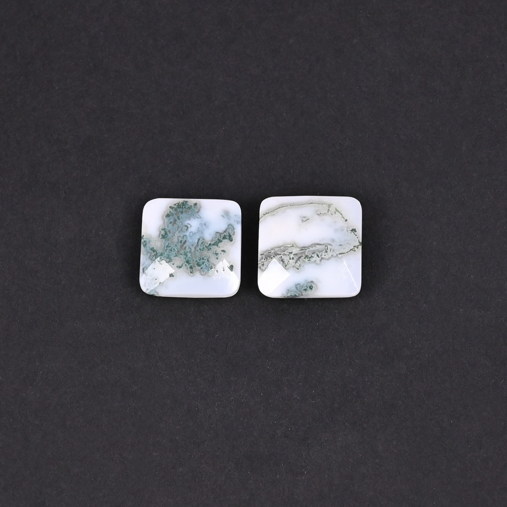 Image of Natural Moss Agate 10.7 Carat (1 Pair Weight ) 12x12mm Cushion Shape Loose Gemstone