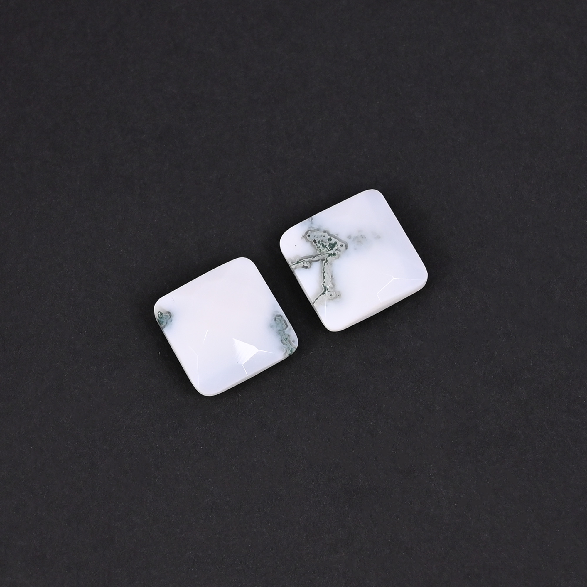 Natural Moss Agate 107 Carat 1 Pair Weight  12x12mm Cushion Shape Loose Gemstone