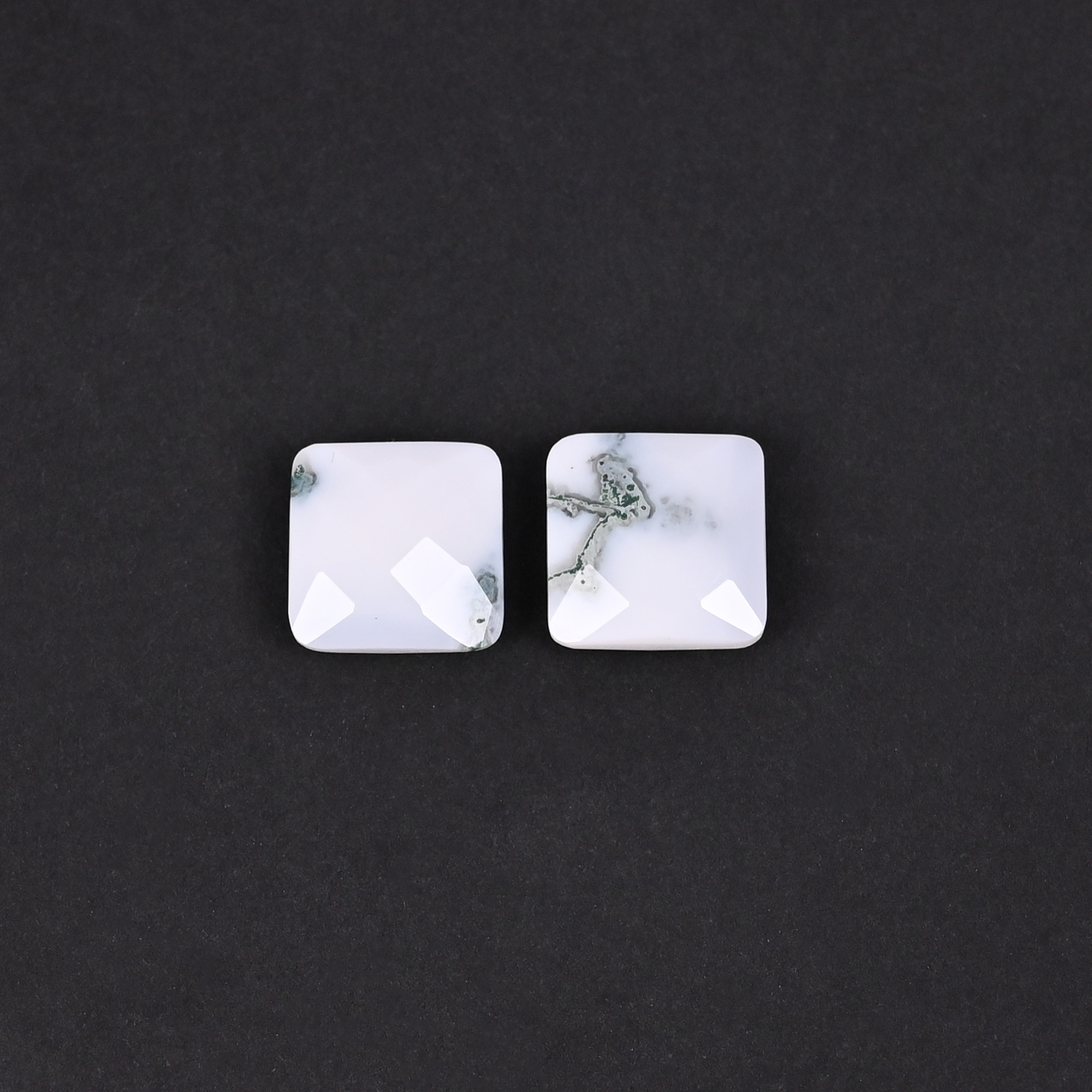 Natural Moss Agate 107 Carat 1 Pair Weight  12x12mm Cushion Shape Loose Gemstone