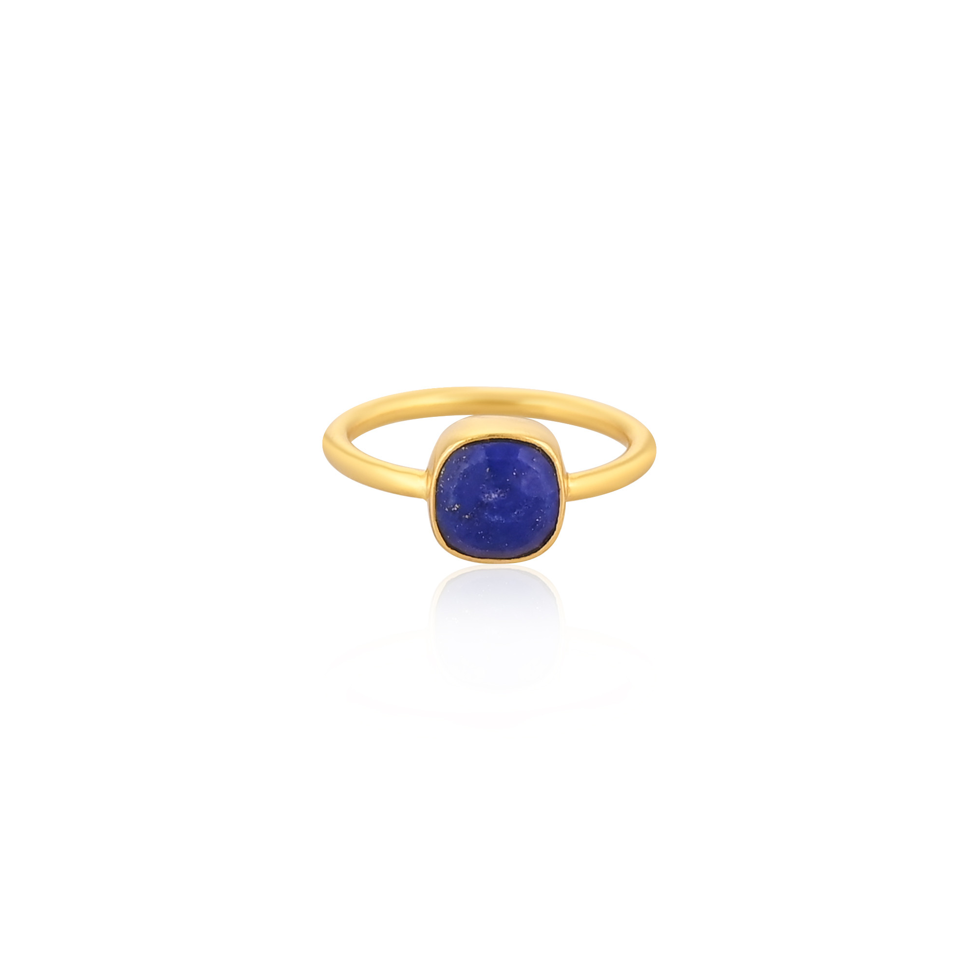 Solid 925 Sterling Silver Lapis Lazuli Cushion Shape Gemstone Yellow Gold Plated Handmade Designer Ring
