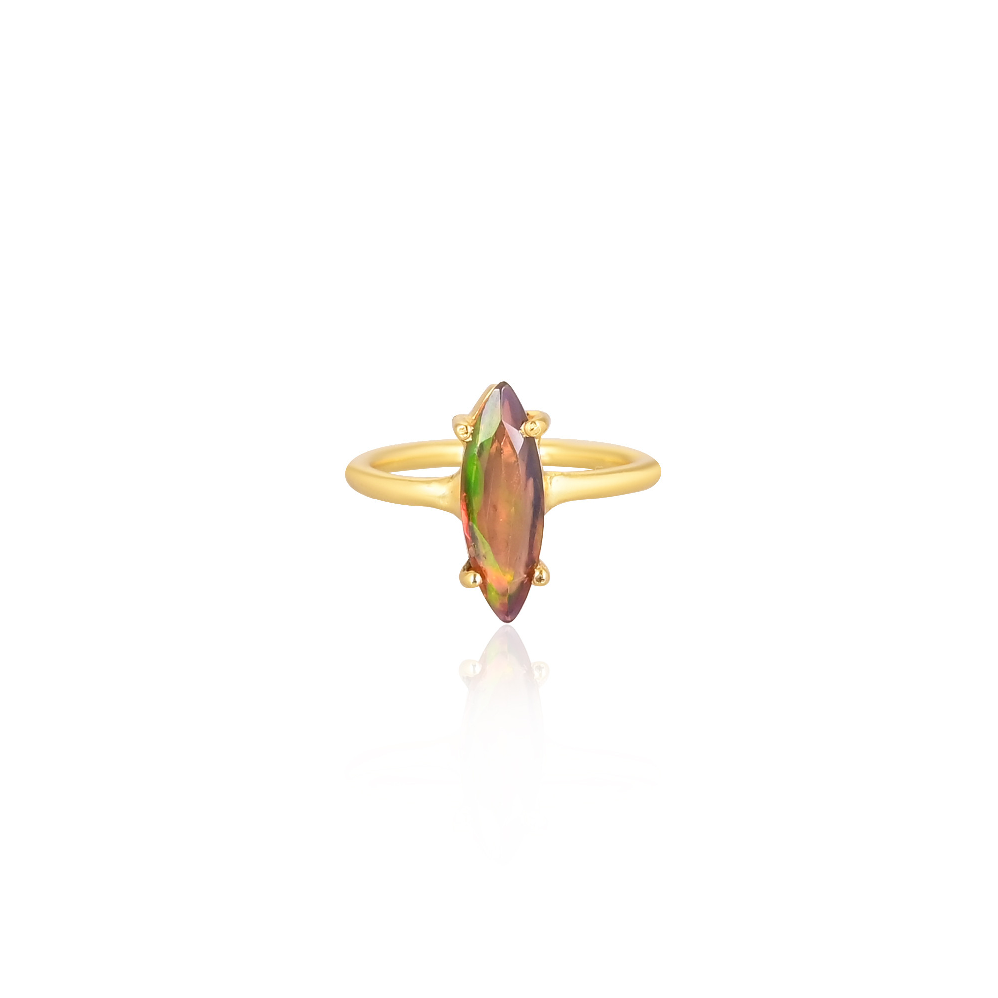 925 Sterling Silver Natural Black Opal Handmade Yellow Gold Plated Ring Fine Jewelry Wholesale Rings Jewelry