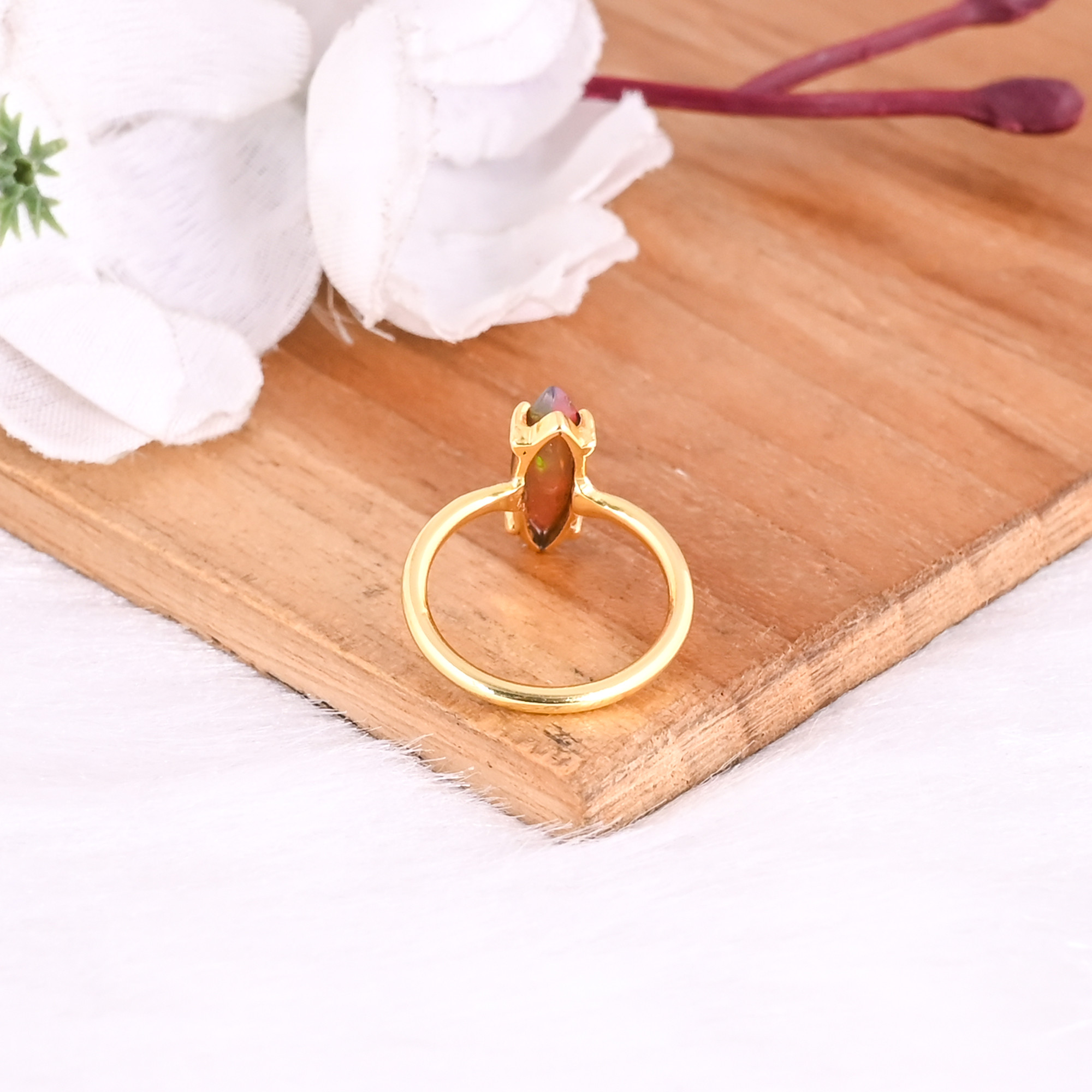 925 Sterling Silver Natural Black Opal Handmade Yellow Gold Plated Ring Fine Jewelry Wholesale Rings Jewelry