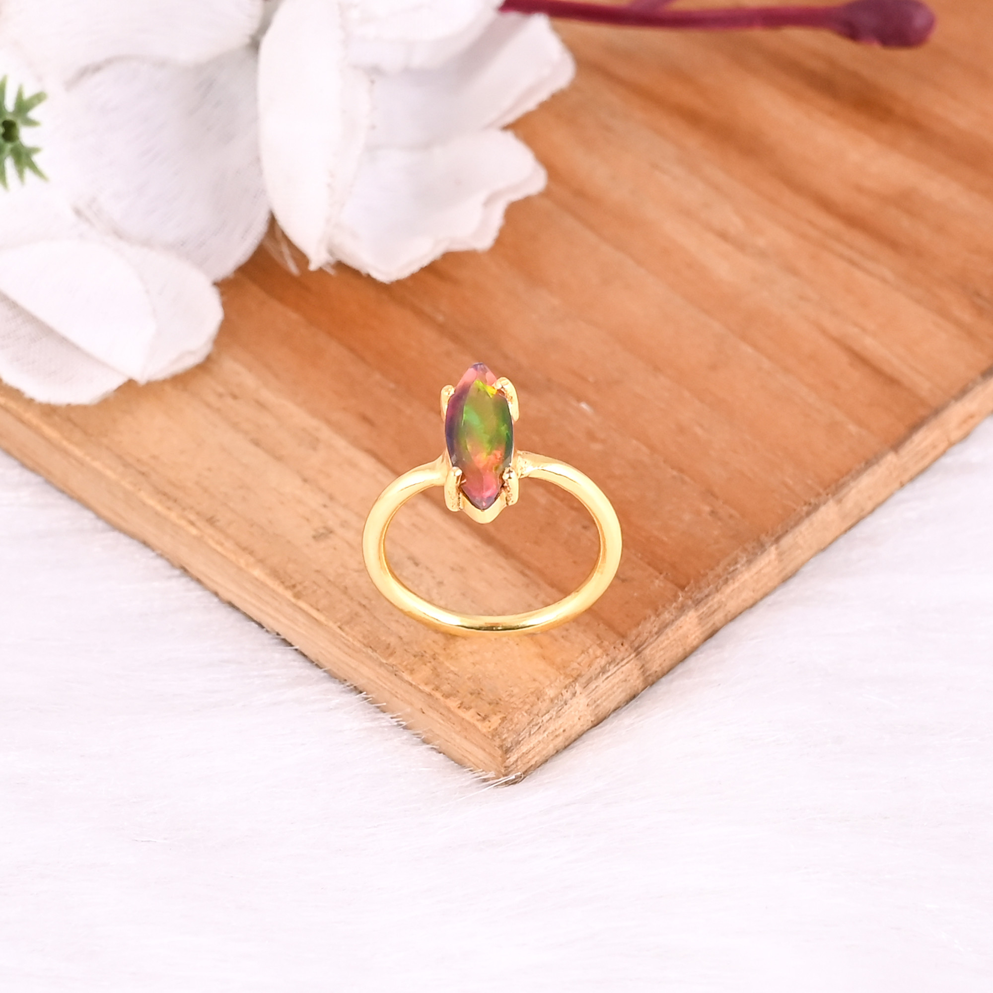 925 Sterling Silver Natural Black Opal Handmade Yellow Gold Plated Ring Fine Jewelry Wholesale Rings Jewelry