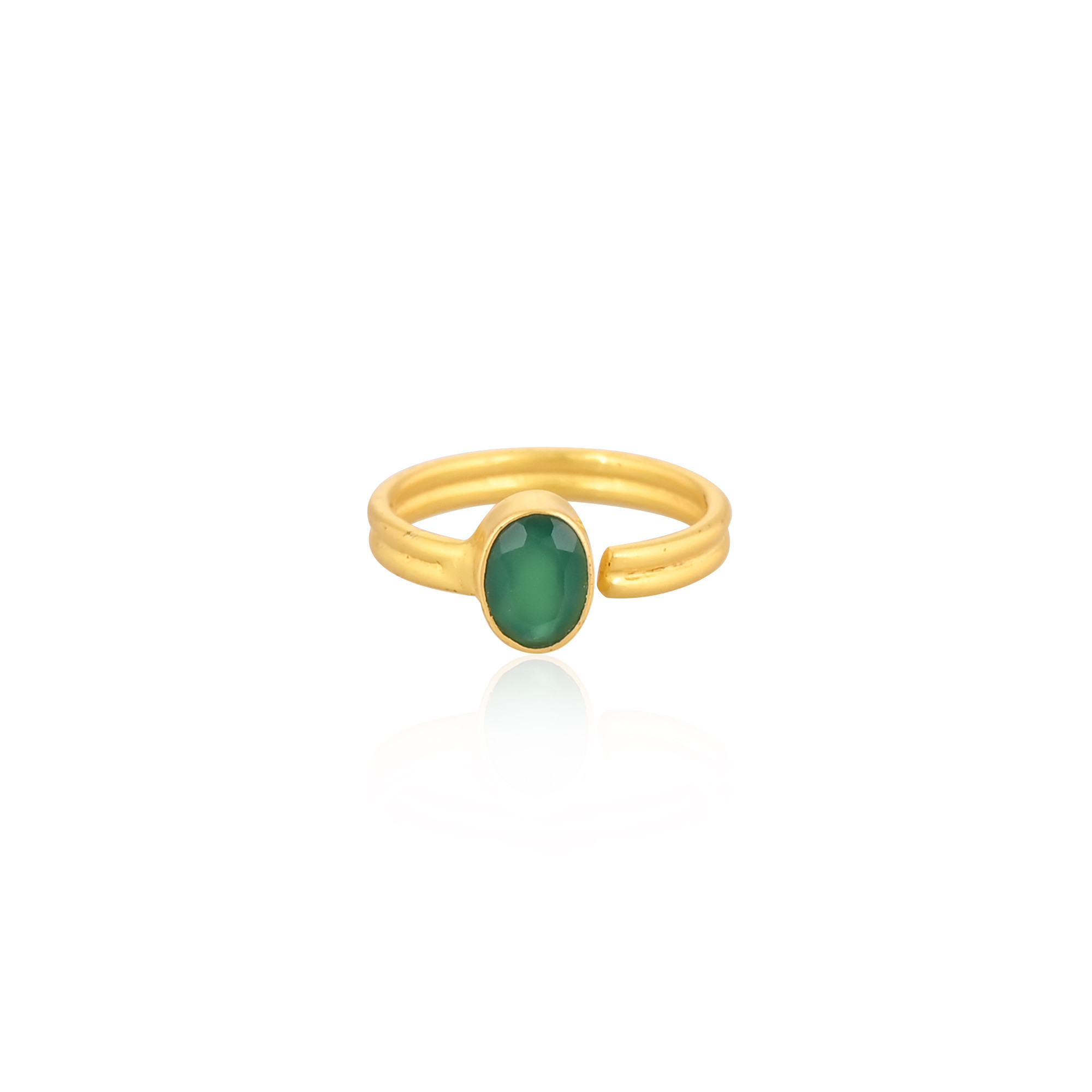 925 Sterling Solid Silver Green Onyx Gemstone Yellow Gold Plated Engagement Gift Women Adjustable Ring
