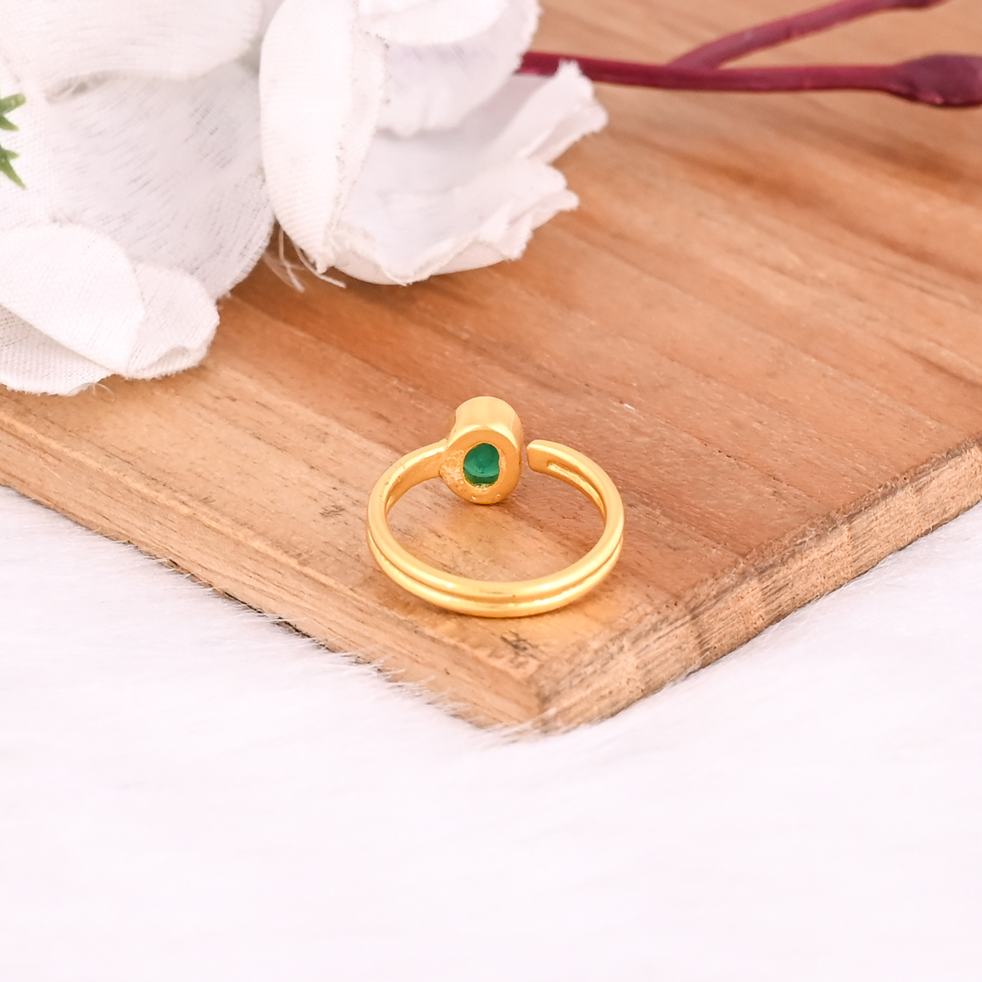925 Sterling Solid Silver Green Onyx Gemstone Yellow Gold Plated Engagement Gift Women Adjustable Ring