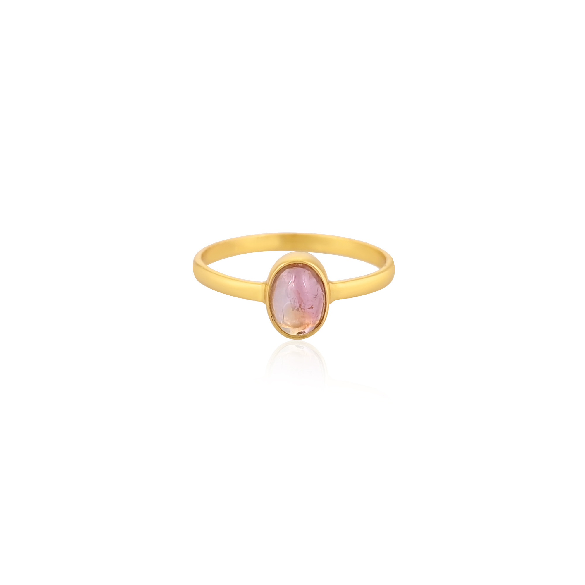 925 Sterling Silver Natural Pink Tourmaline Yellow Gold Plated Handmade Stackable Ring