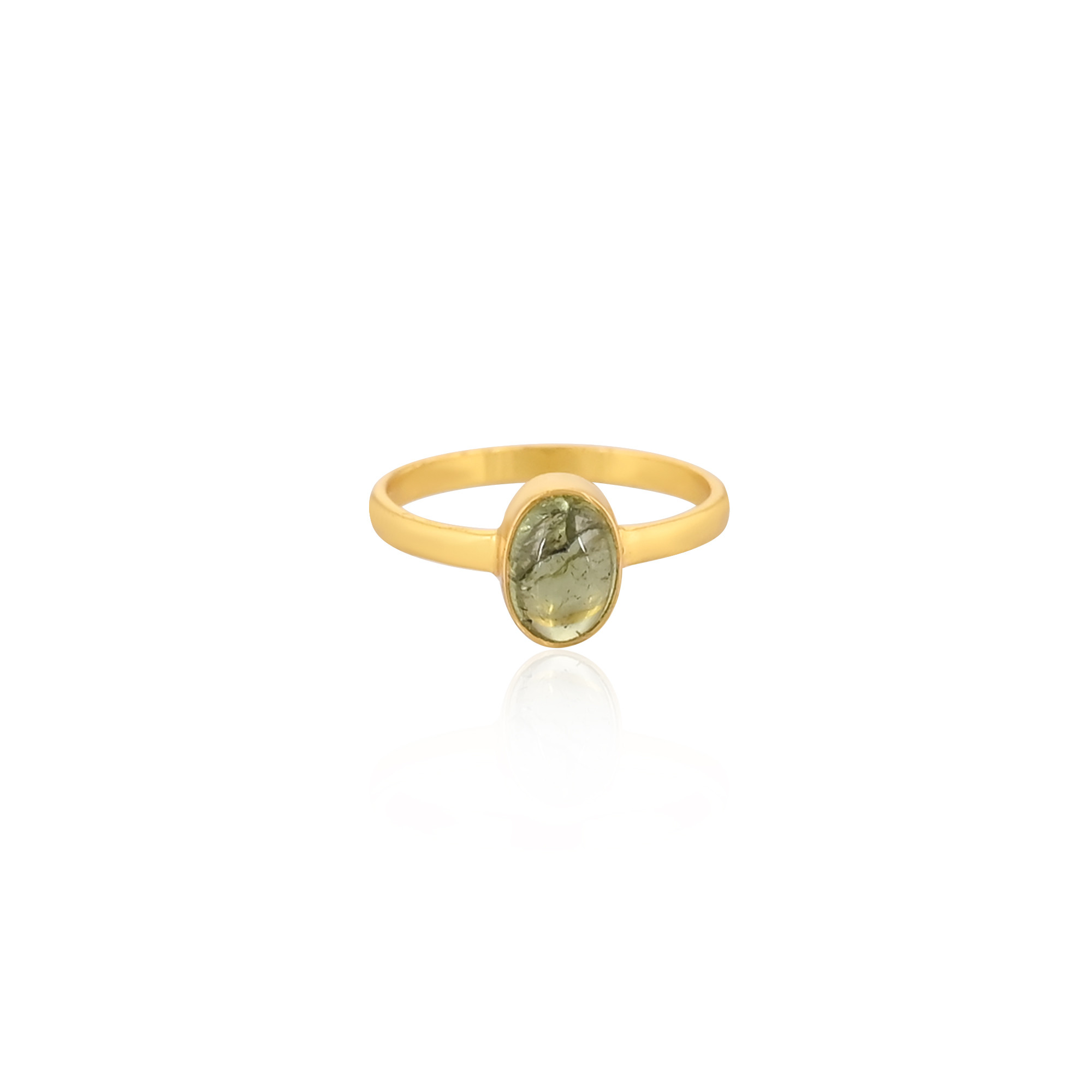 925 Sterling Solid Silver Natural Green Tourmaline Yellow Gold Plated Handmade Minimalist Women Ring