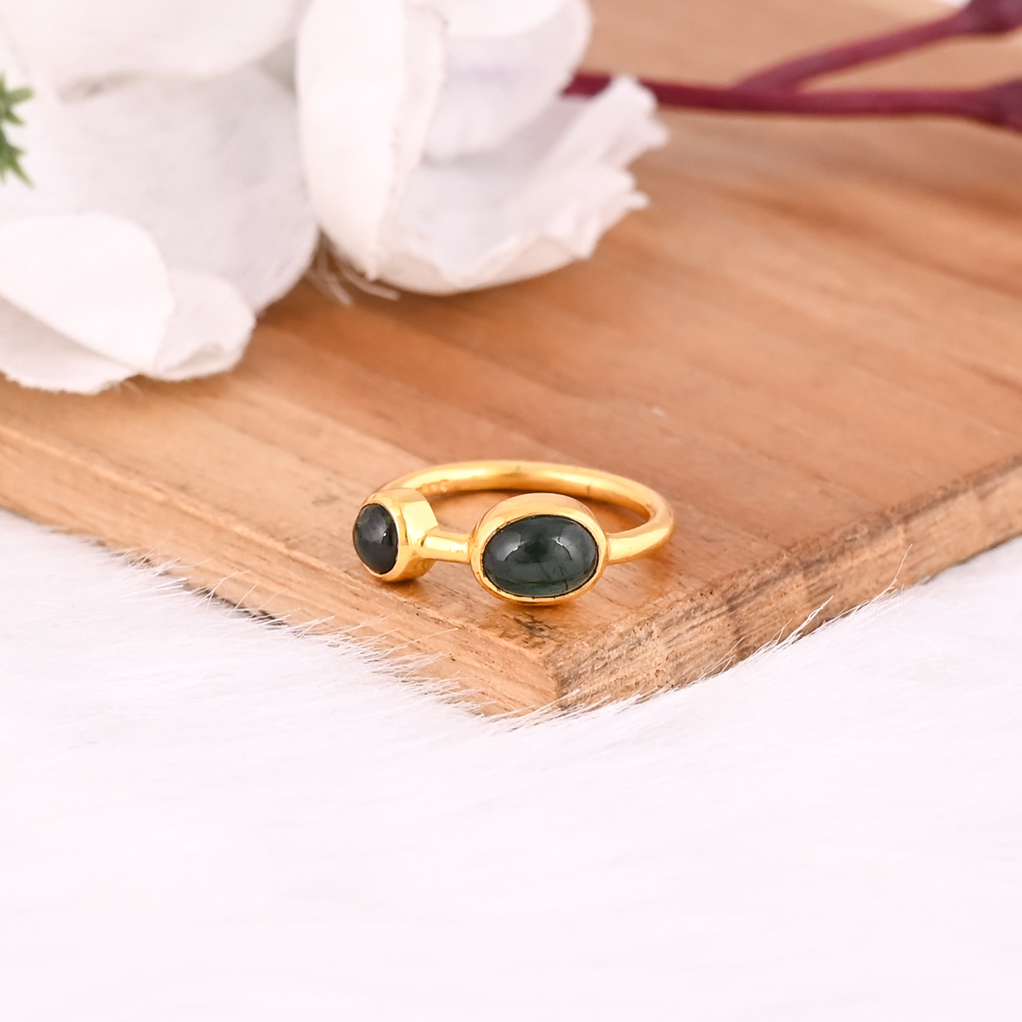 925 Sterling Silver Natural Tourmaline Yellow Gold Plated Handmade Stackable Ring Christmas Gift Jewelry Womens Ring
