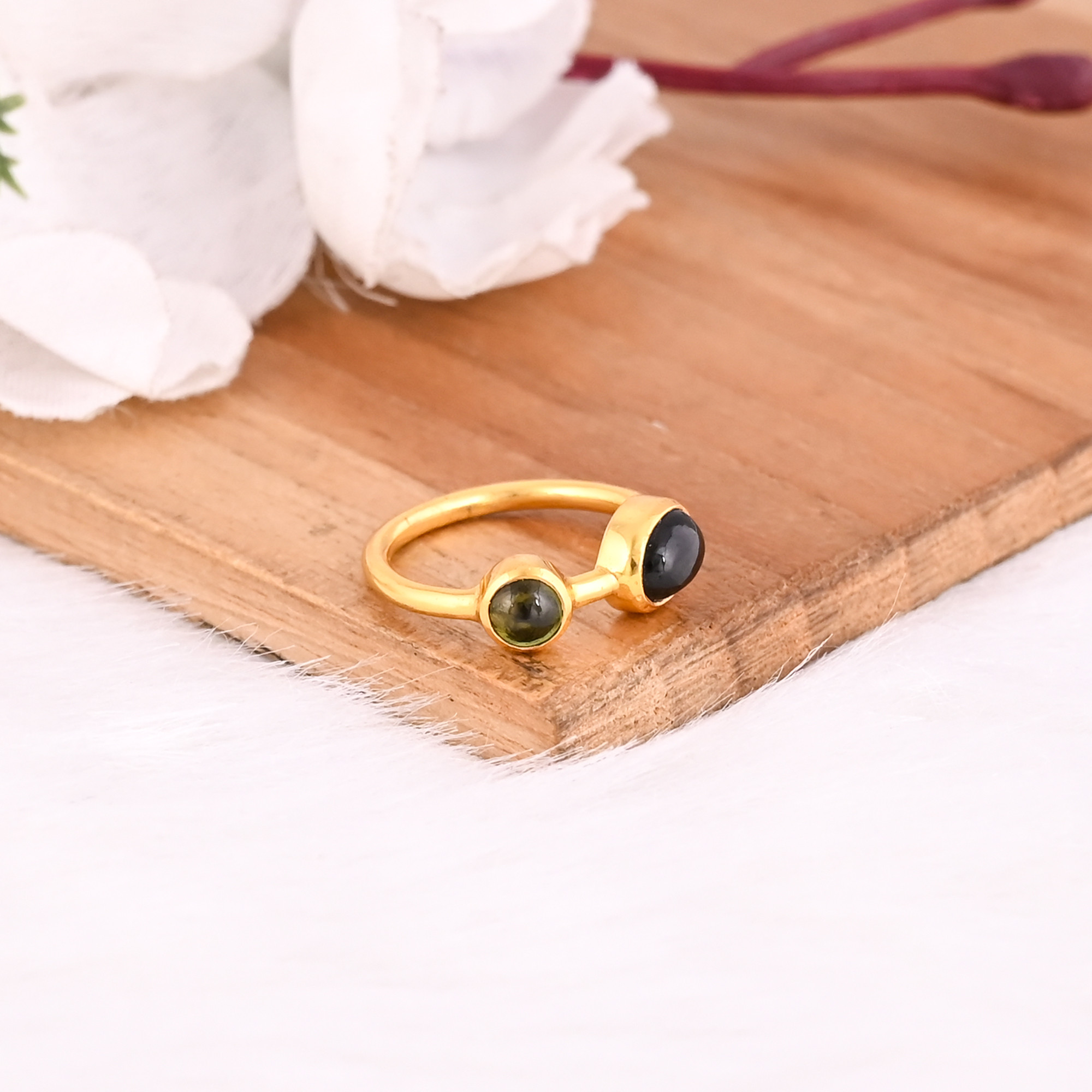 925 Sterling Silver Natural Tourmaline Yellow Gold Plated Handmade Stackable Ring Christmas Gift Jewelry Womens Ring