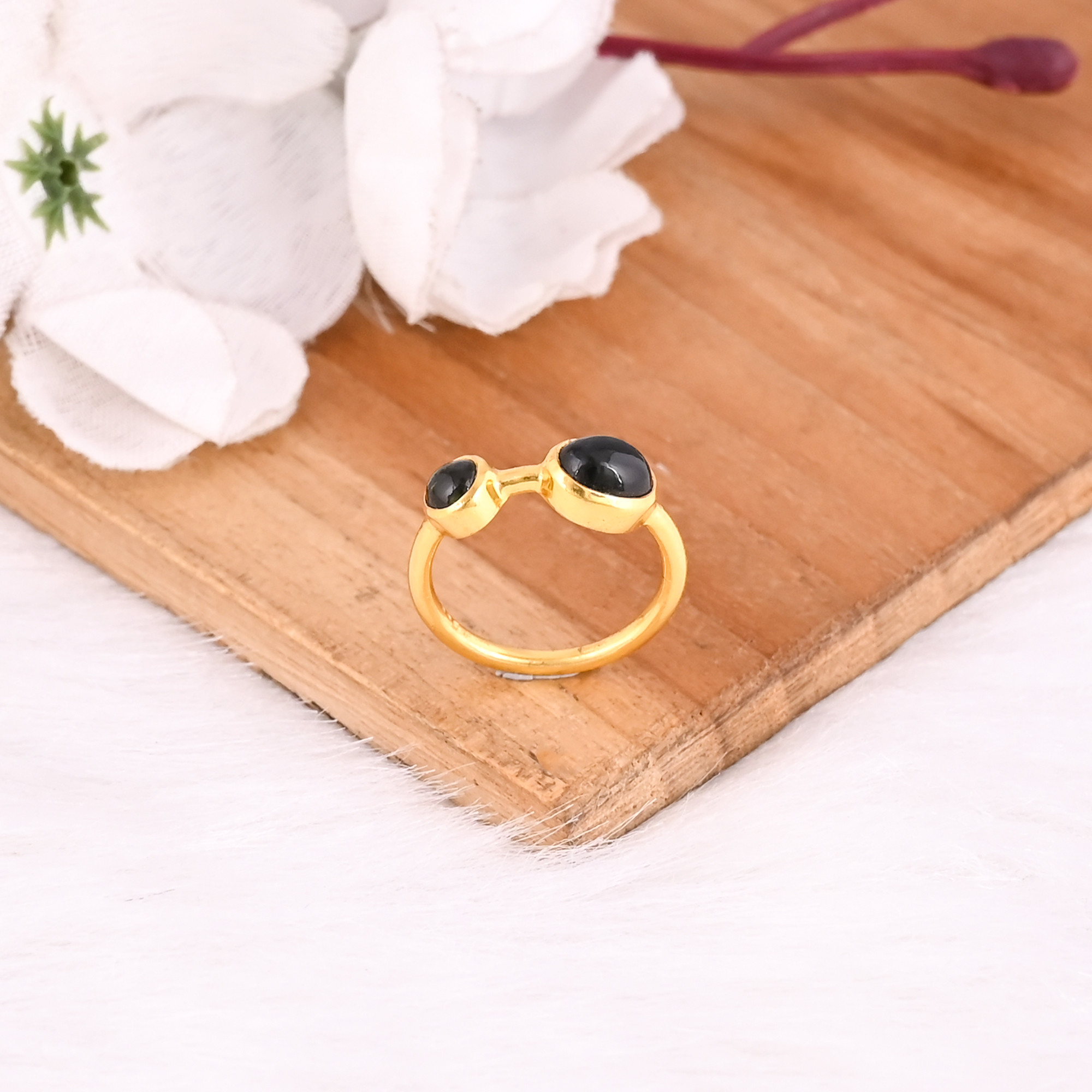 925 Sterling Silver Natural Tourmaline Yellow Gold Plated Handmade Stackable Ring Christmas Gift Jewelry Womens Ring