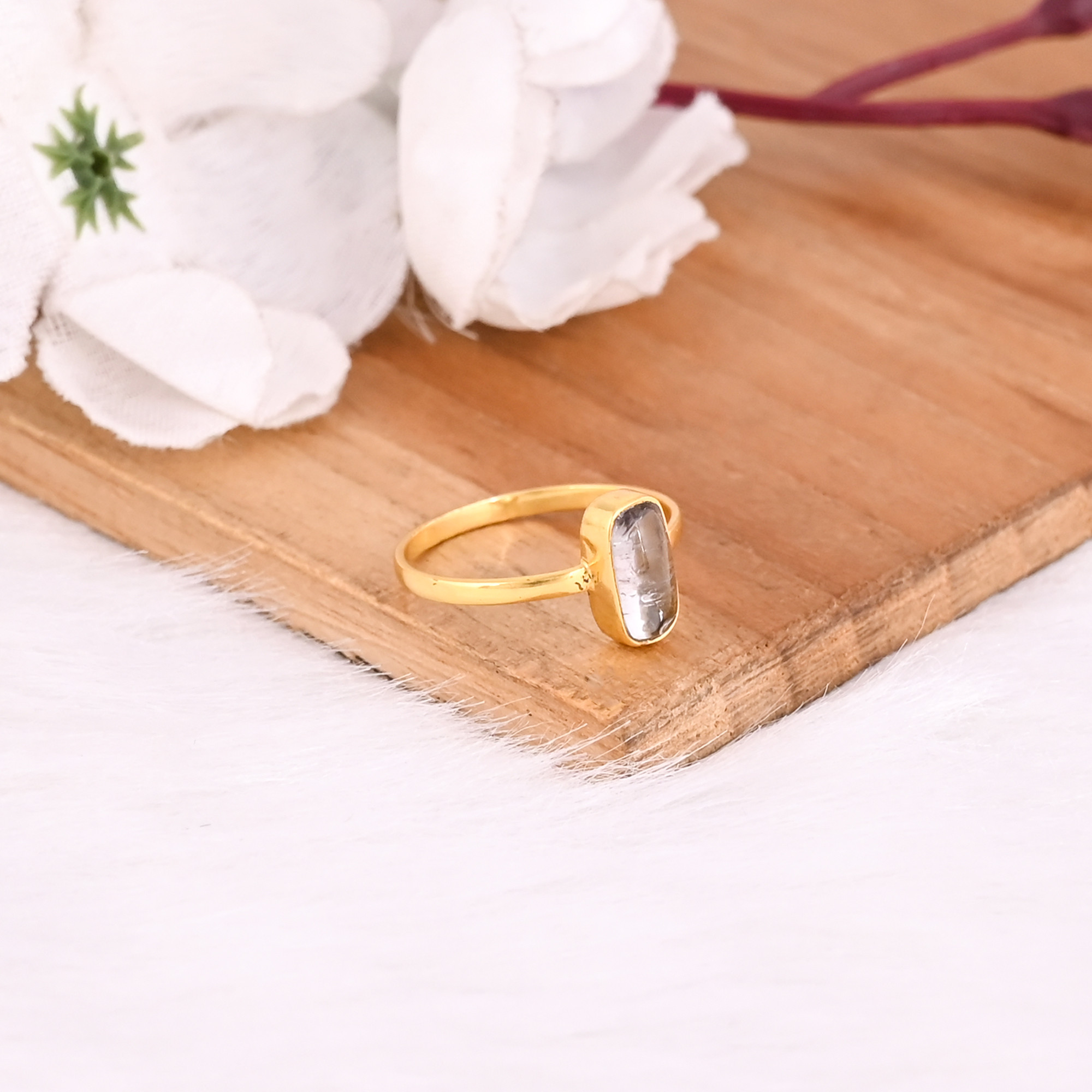 925 Sterling Solid Silver Natural Tourmaline Gemstone Yellow Gold Plated Handmade Designer Stackable Women Ring