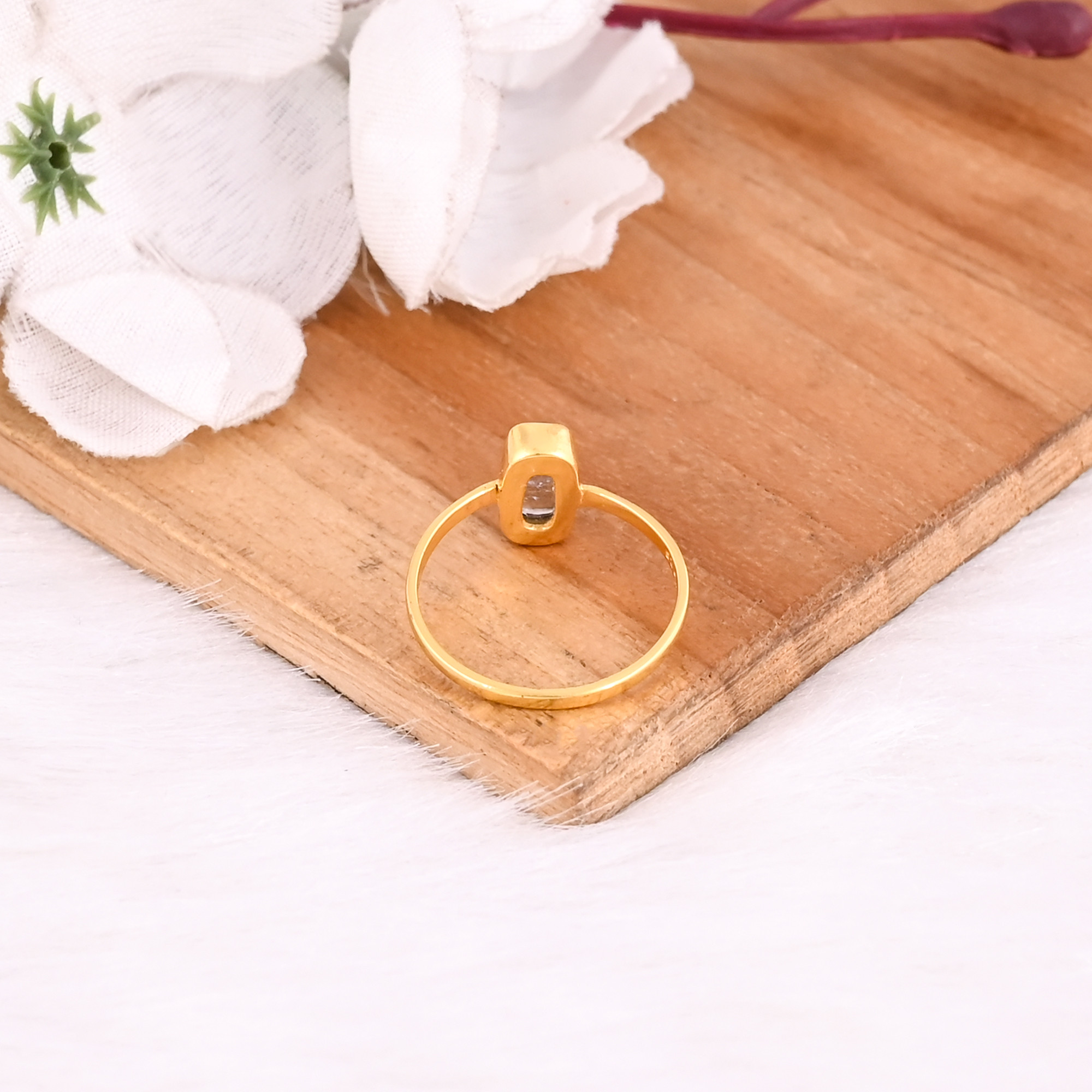 925 Sterling Solid Silver Natural Tourmaline Gemstone Yellow Gold Plated Handmade Designer Stackable Women Ring