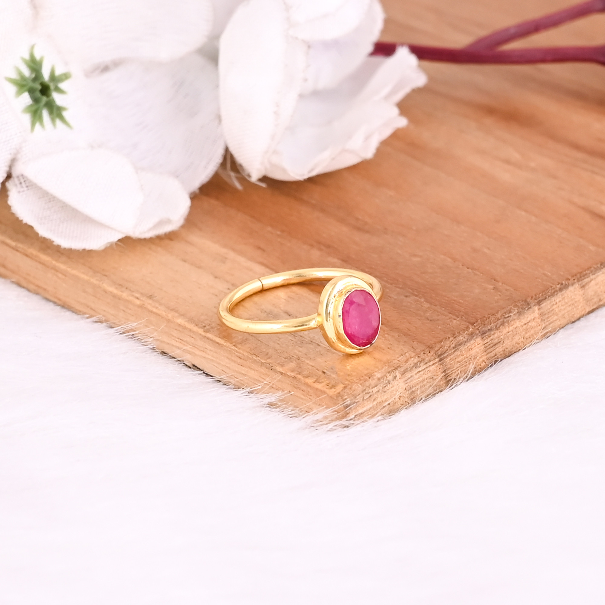 925 Sterling Solid Silver Pink Jade Handmade Designer Yellow Gold Plated Adjustable Jewelry Women Gift Ring