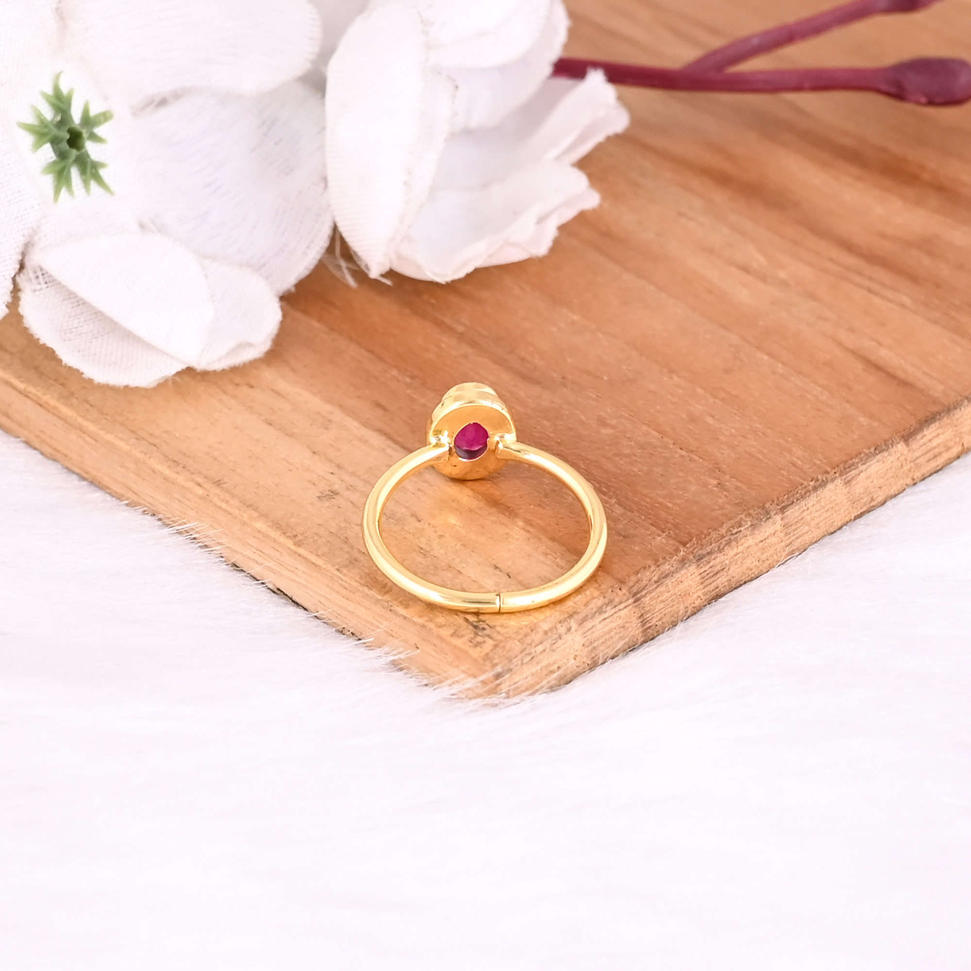 925 Sterling Solid Silver Pink Jade Handmade Designer Yellow Gold Plated Adjustable Jewelry Women Gift Ring