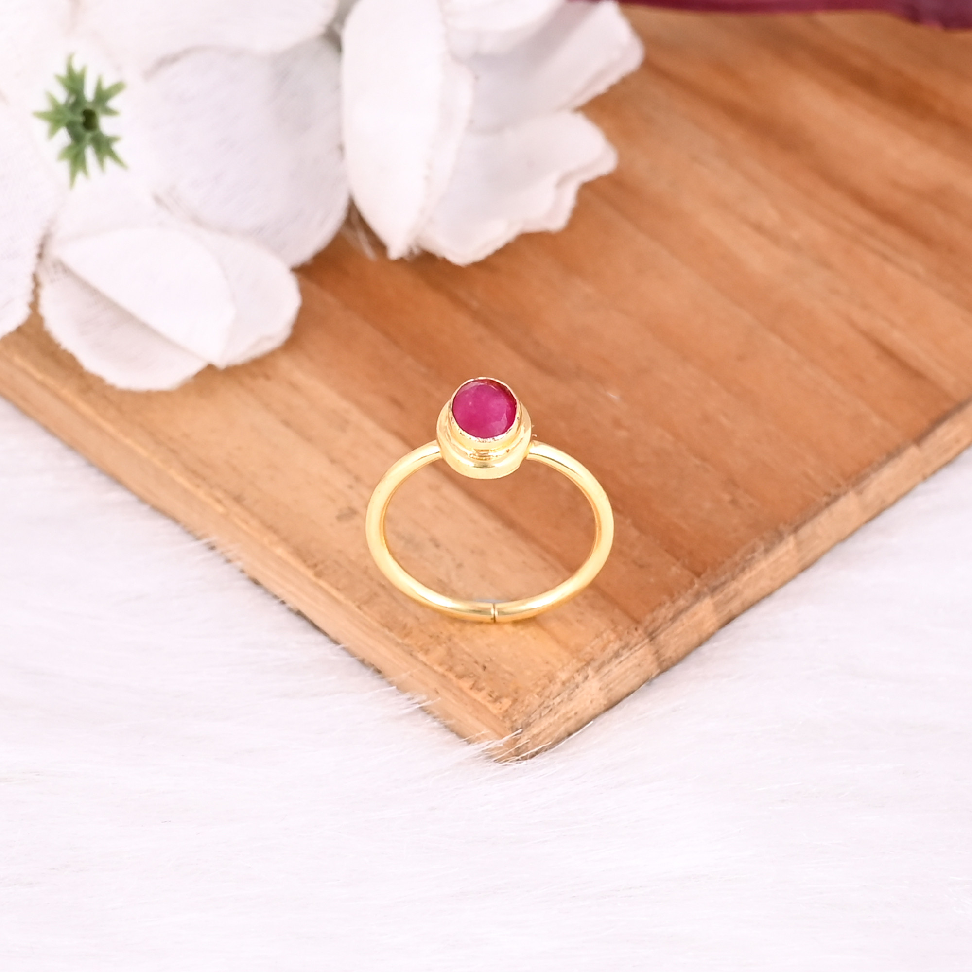 925 Sterling Solid Silver Pink Jade Handmade Designer Yellow Gold Plated Adjustable Jewelry Women Gift Ring