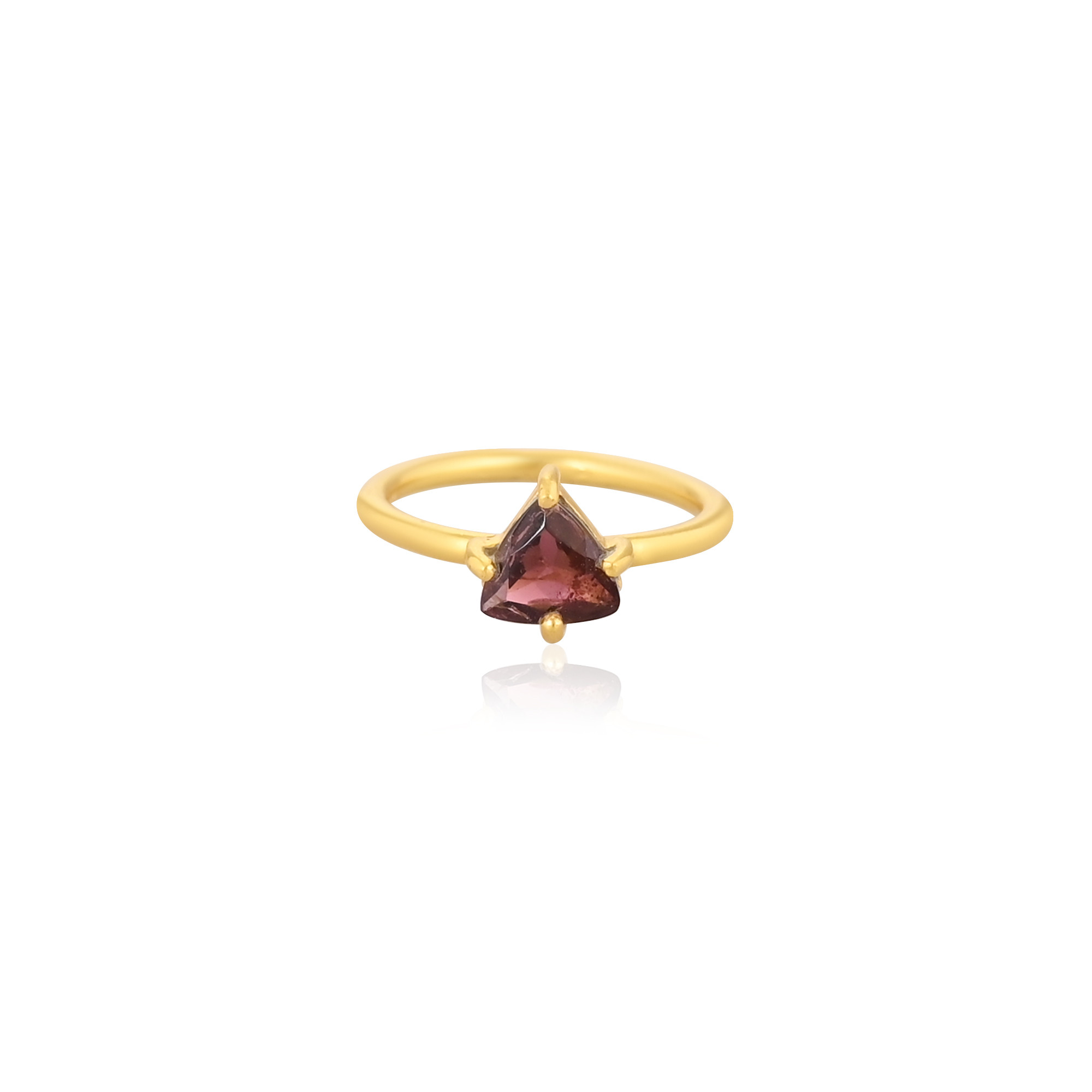 925 Sterling Silver Natural Pink Tourmaline Yellow Gold Plated Trillion Shape Prong Setting Ring Designer Wholesale Jewelry