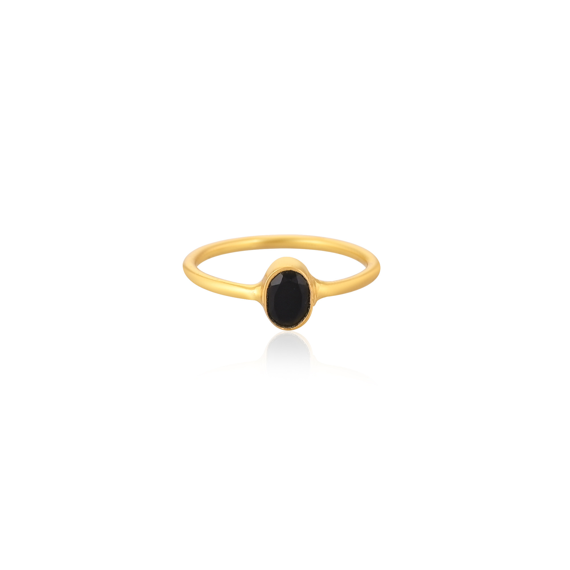 925 Sterling Solid Silver Black Onyx Gemstone Yellow Gold Plated Minimalist Stacking Ring Handmade Jewelry