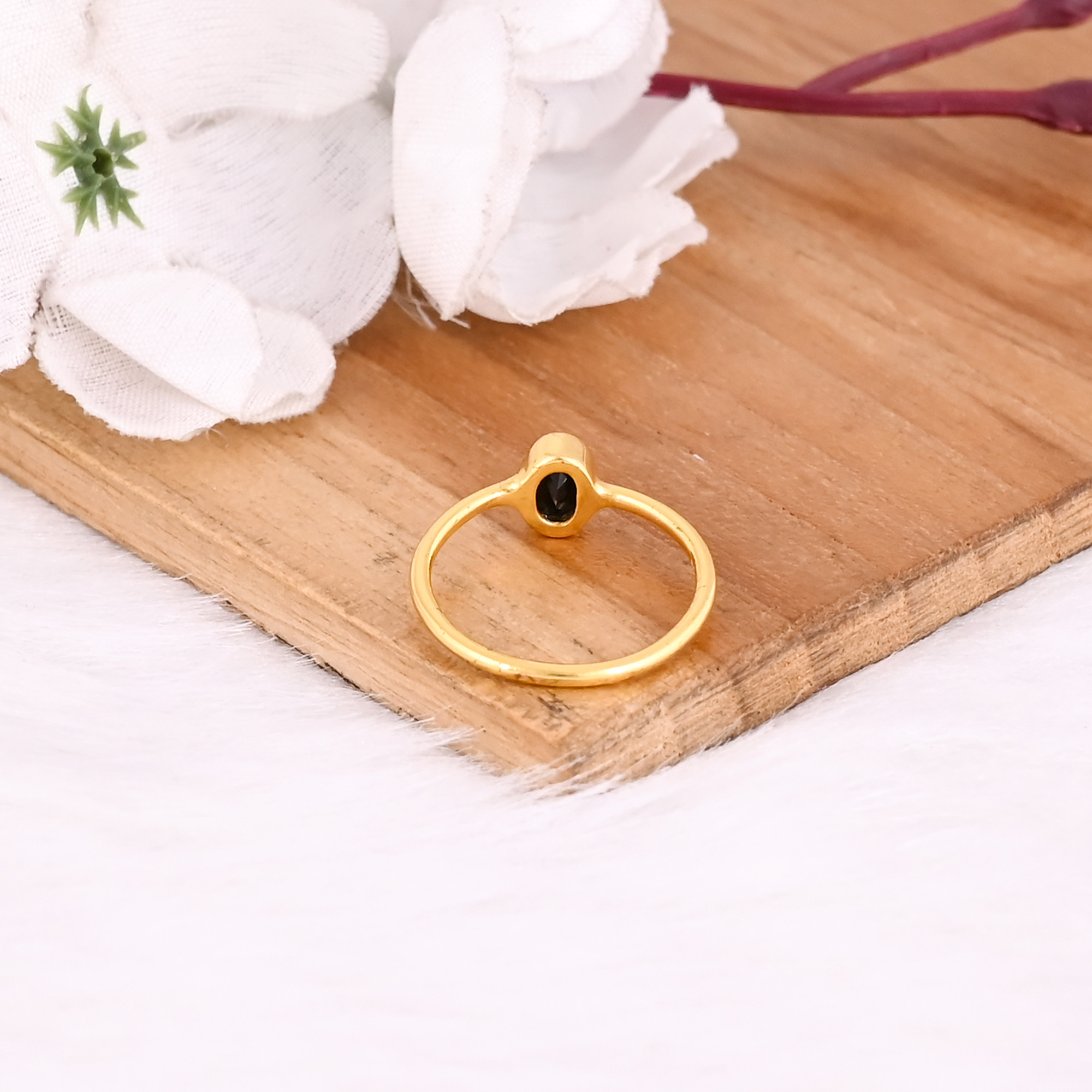 925 Sterling Solid Silver Black Onyx Gemstone Yellow Gold Plated Minimalist Stacking Ring Handmade Jewelry