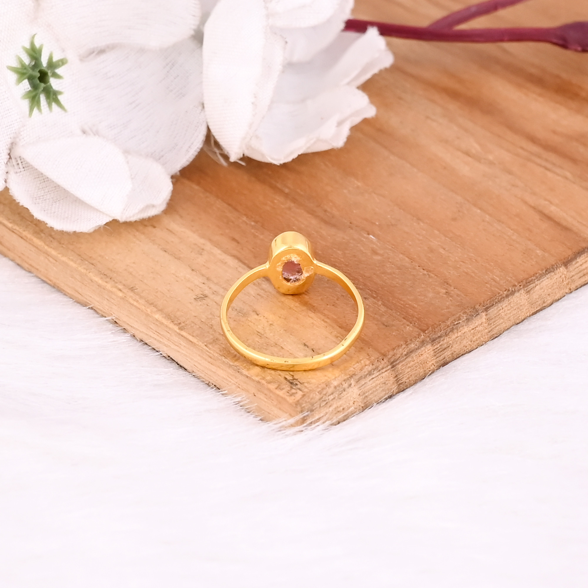 925 Sterling Solid Silver Natural Pink Tourmaline Yellow Gold Plated Handmade Designer Anniversary Gift For Her