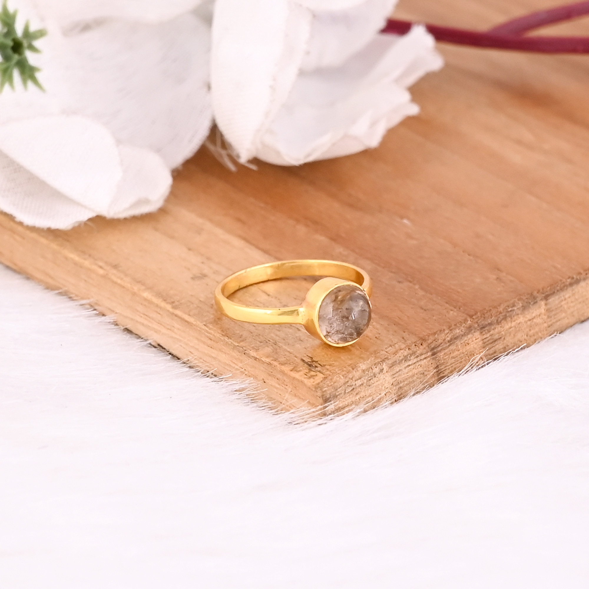 925 Sterling Silver Natural Tourmaline Handmade Yellow Gold Plated Ring Fine Jewelry Statement Rings
