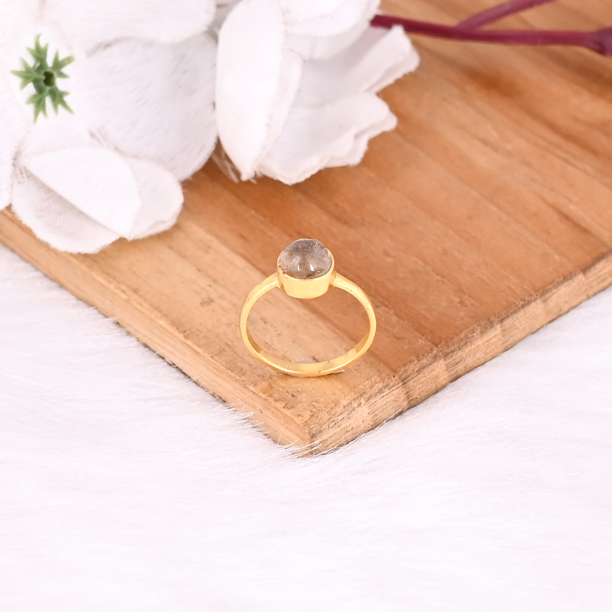 925 Sterling Silver Natural Tourmaline Handmade Yellow Gold Plated Ring Fine Jewelry Statement Rings
