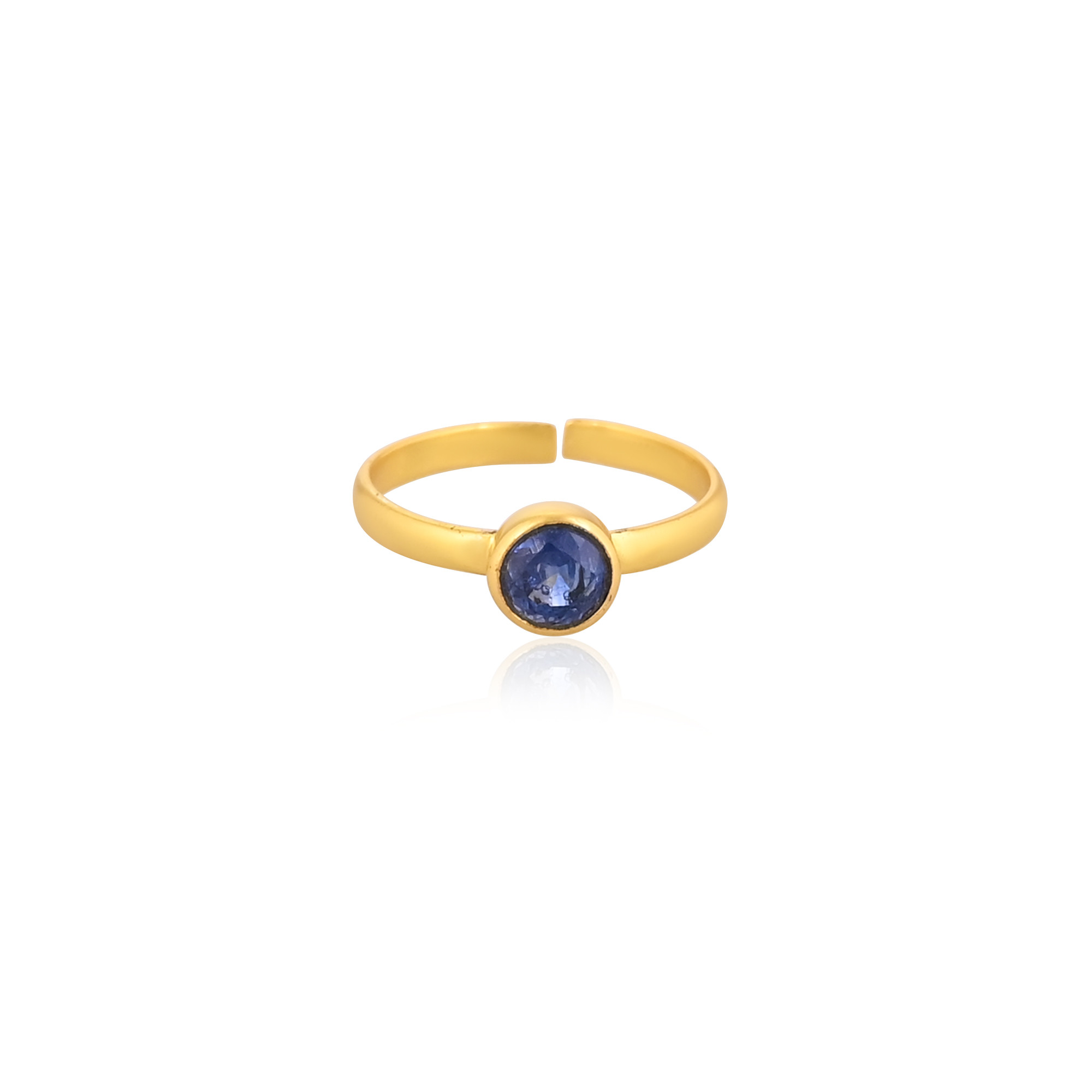 925 Sterling Silver Natural Kyanite Round Gemstone Handmade Yellow Gold Plated Adjustable Women Dailywear Ring