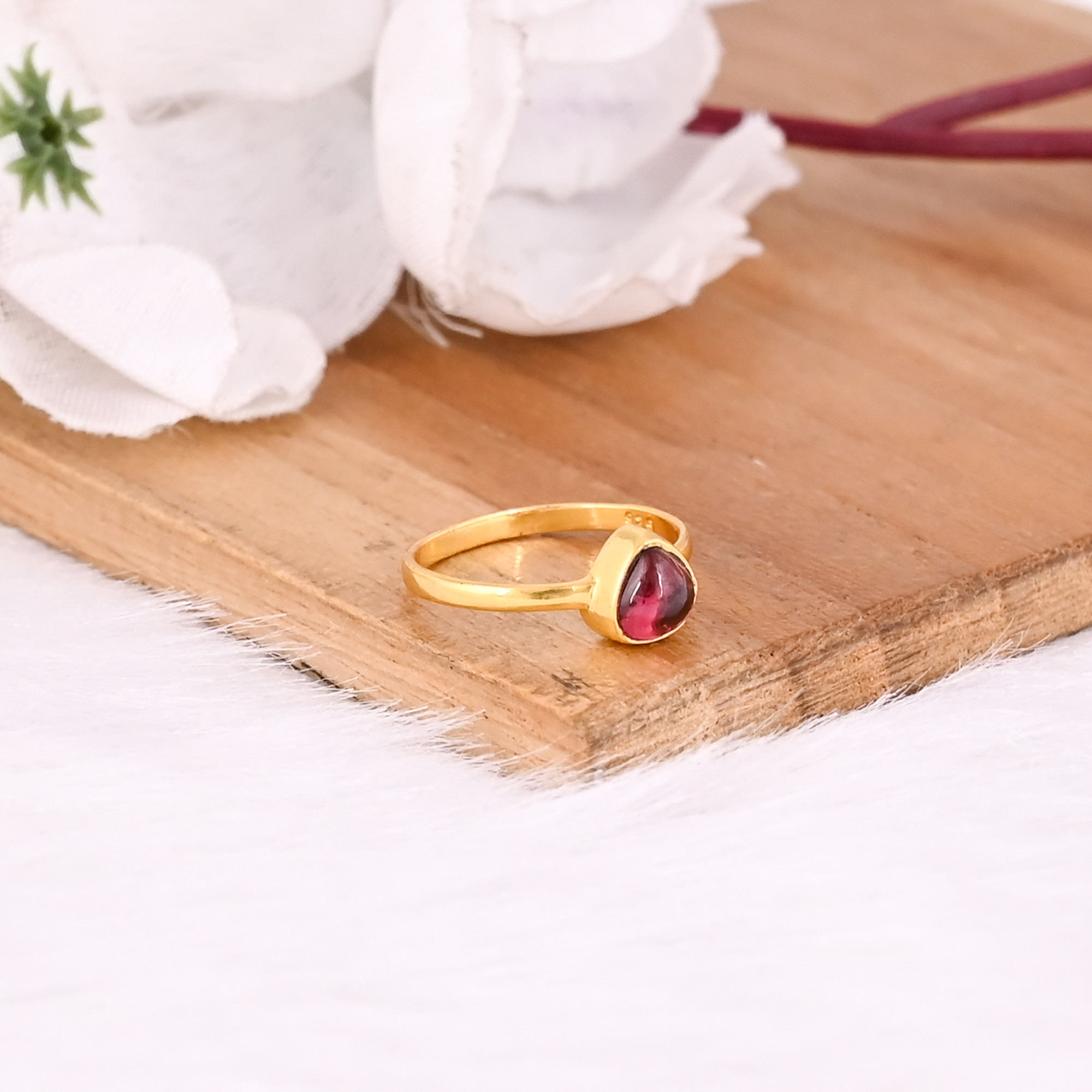 925 Sterling Silver Natural Tourmaline Heart Shape Handmade Yellow Gold Plated Ring Fine Jewelry Wholesale Rings