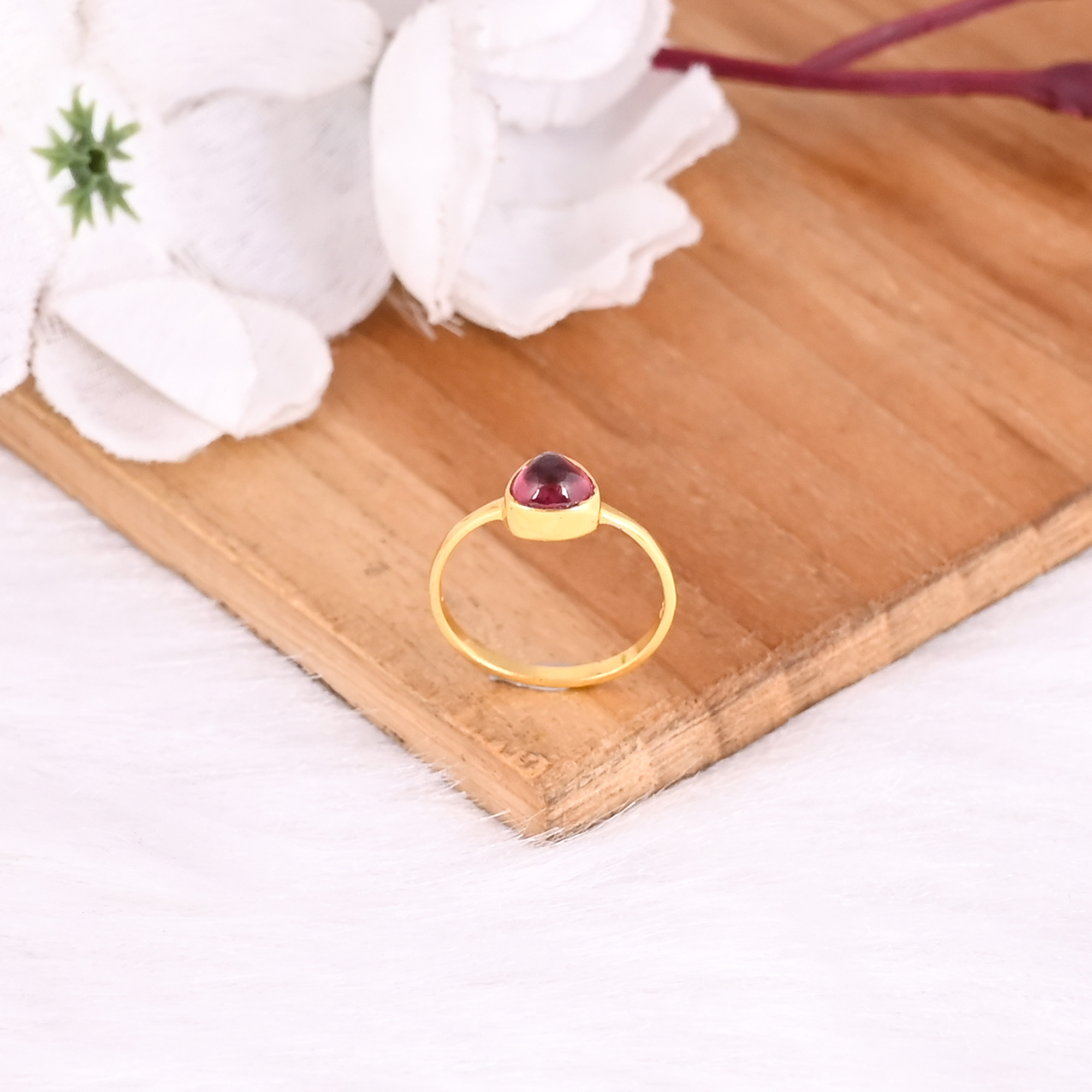 925 Sterling Silver Natural Tourmaline Heart Shape Handmade Yellow Gold Plated Ring Fine Jewelry Wholesale Rings