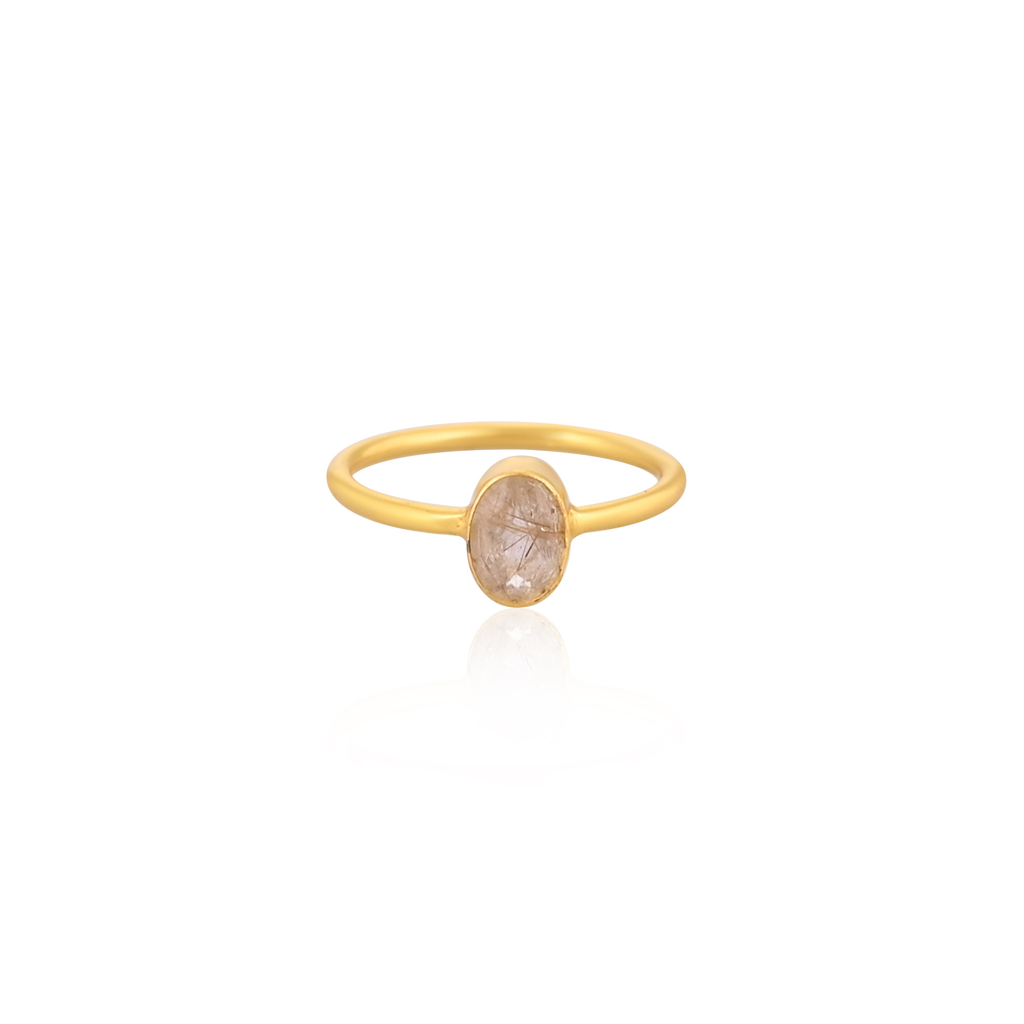 925 Sterling Solid Silver Golden Rutile Gemstone Yellow Gold Plated Stacking Band Ring Perfect Gift For Her