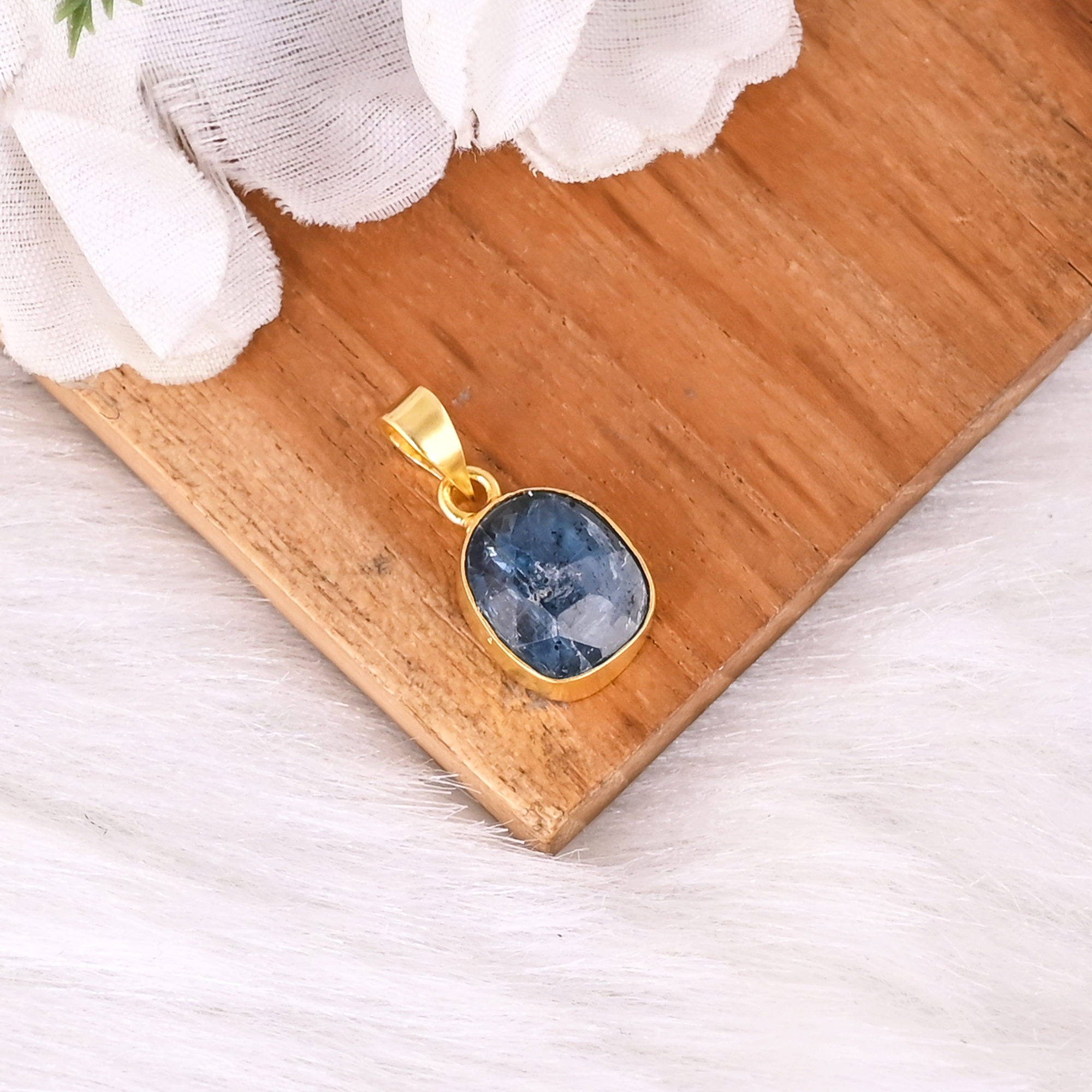 Natural Neon Apatite Gemstone Classic Brass Pendant Handmade Unisex Jewelry