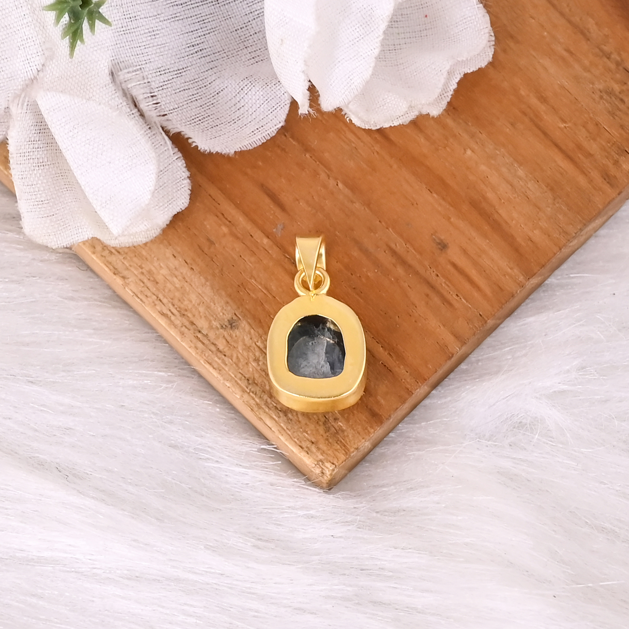 Natural Neon Apatite Gemstone Classic Brass Pendant Handmade Unisex Jewelry