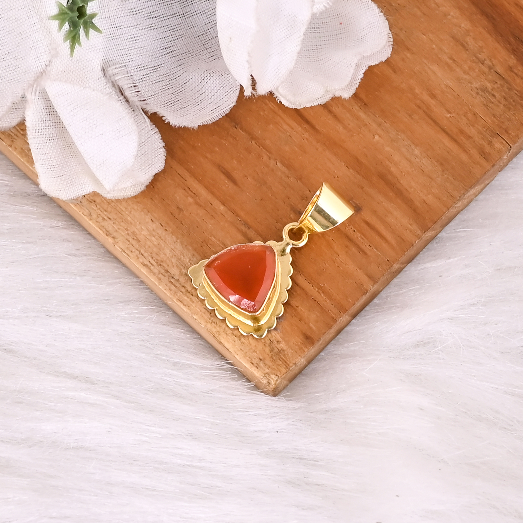 Natural Carnelian Triangle Pendant Gold Plated Brass 25mm  Trendy Minimalist Gemstone Jewelry Charm