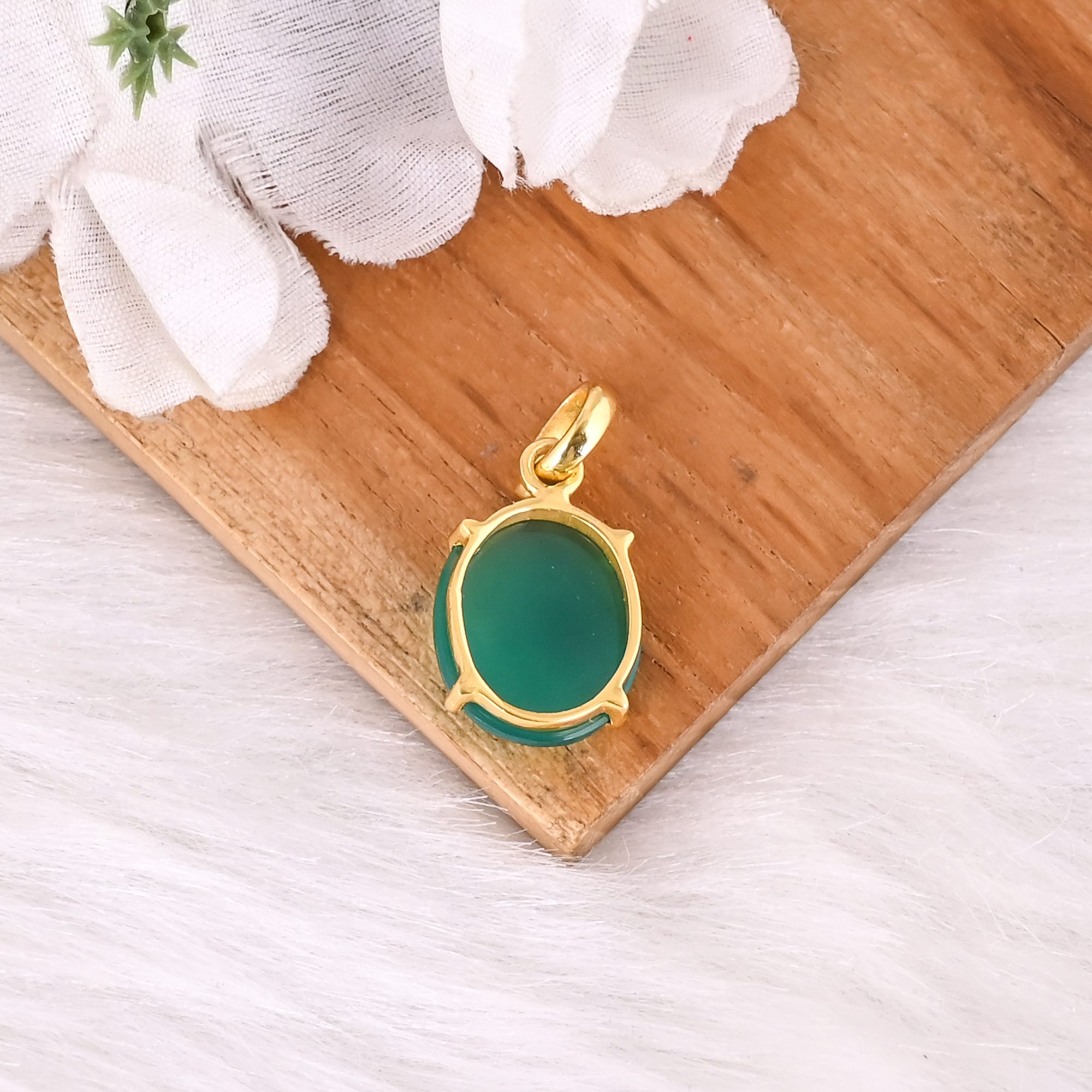 Handcrafted Natural Green Onyx Brass Pendant For Women