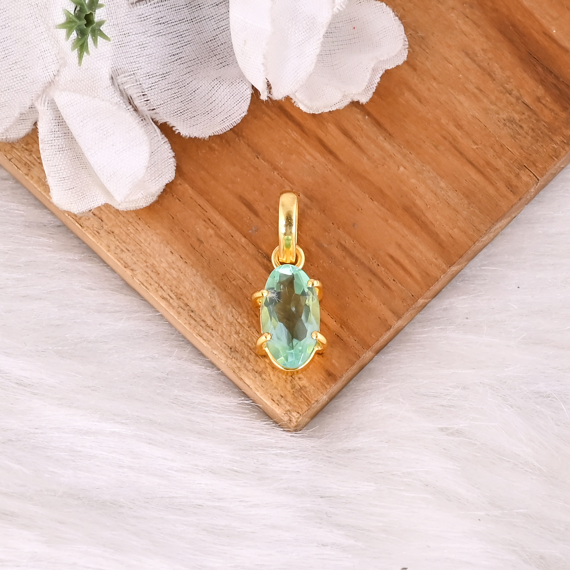 Handcrafted Aquamarine Hydro Gemstone Gold Plated Brass Pendant for Women
