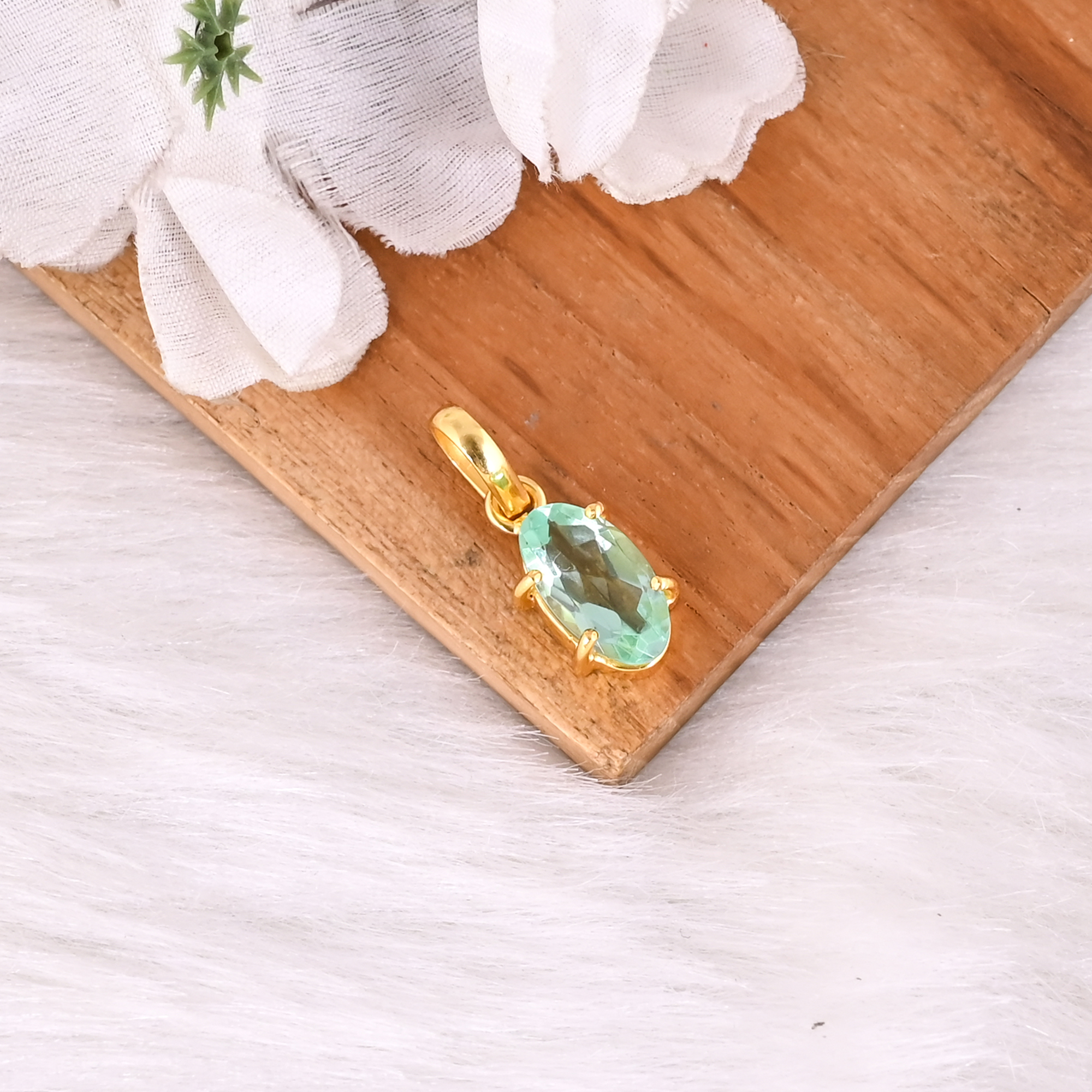Handcrafted Aquamarine Hydro Gemstone Gold Plated Brass Pendant for Women