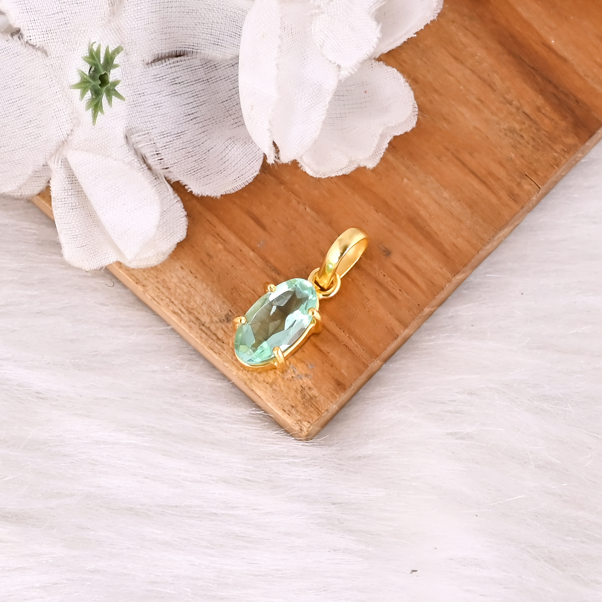 Handcrafted Aquamarine Hydro Gemstone Gold Plated Brass Pendant for Women