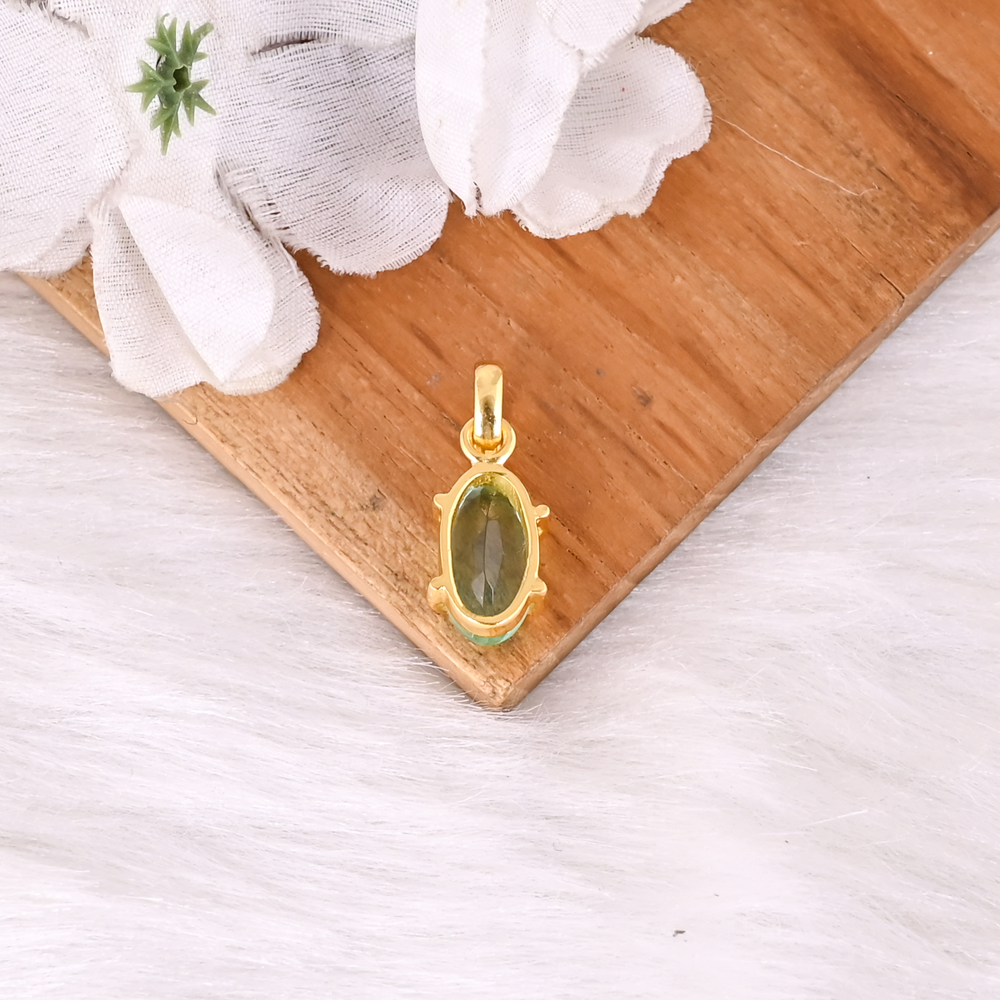 Handcrafted Aquamarine Hydro Gemstone Gold Plated Brass Pendant for Women