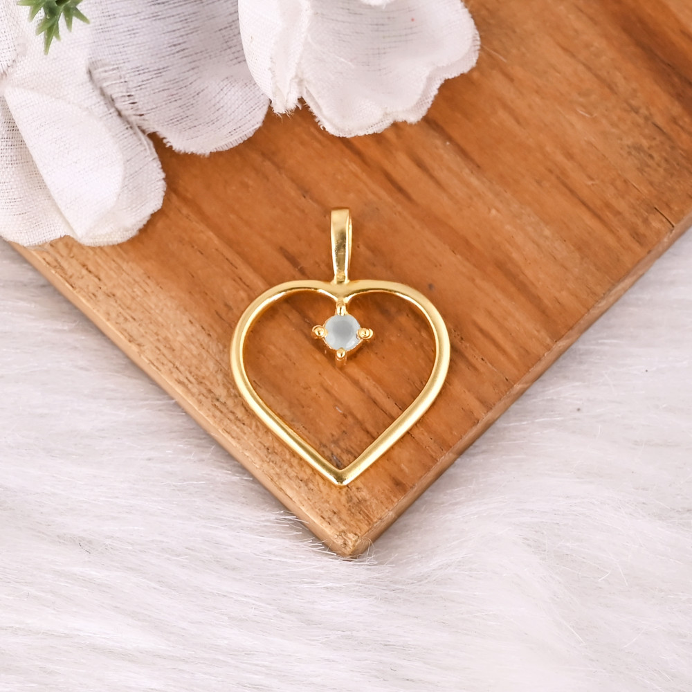 Image of Trendy Heart Shaped Natural Aqua Chalcedony Brass Pendant Classic Gift For Women