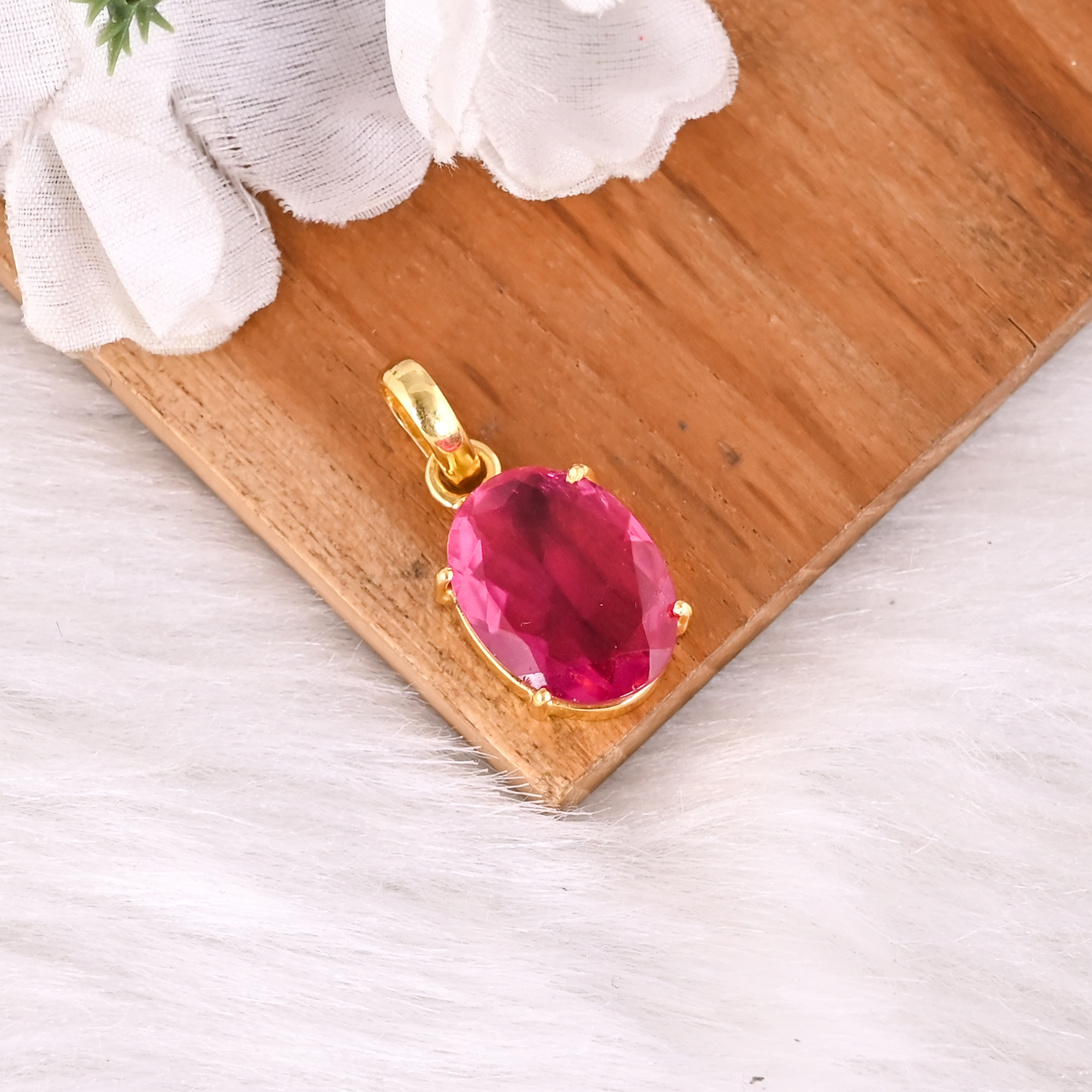 Pink Tourmaline Hydro Oval Gemstone Pendant Yellow Gold Plated Brass Handmade Fashion Jewelry Classic Designer Gift for Women