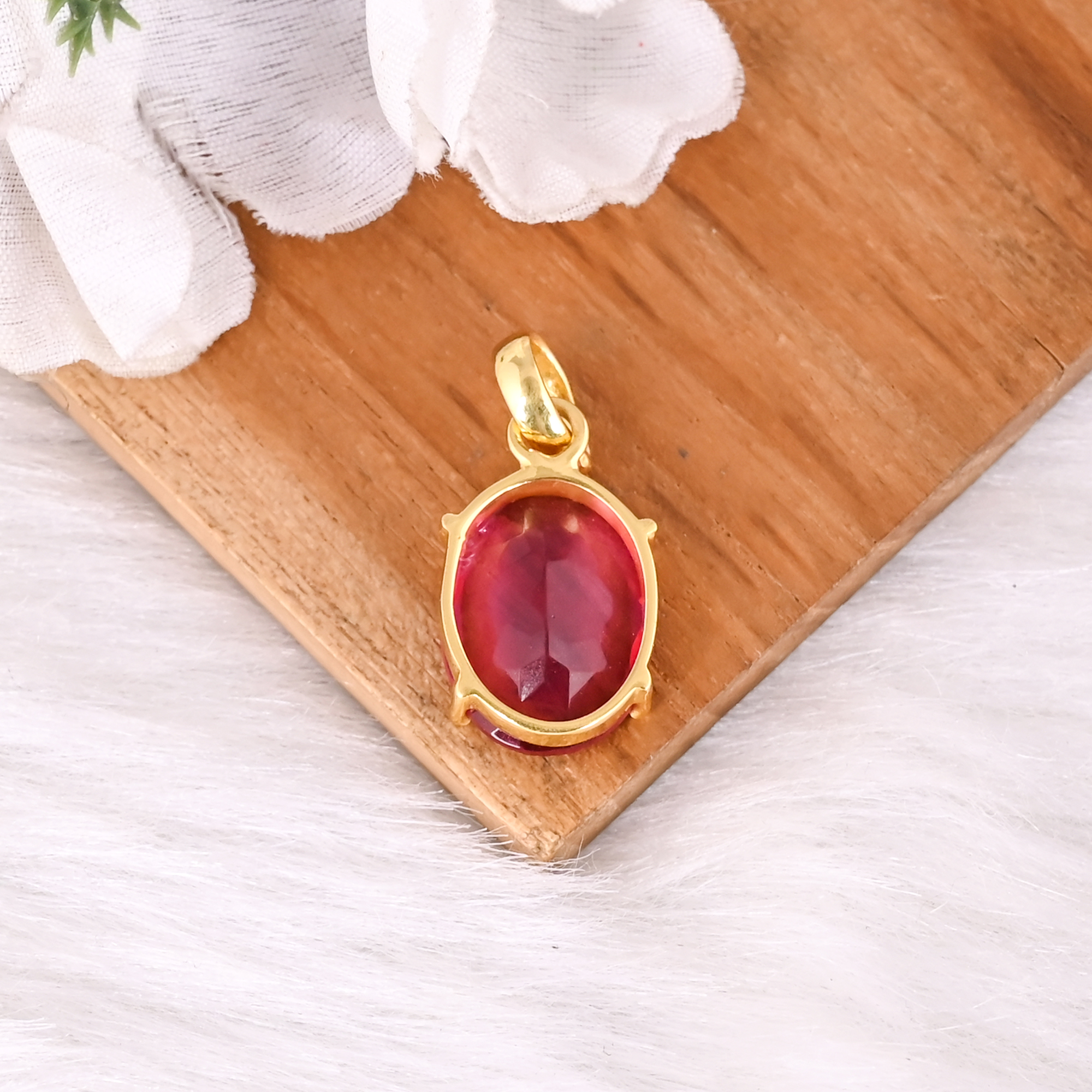Pink Tourmaline Hydro Oval Gemstone Pendant Yellow Gold Plated Brass Handmade Fashion Jewelry Classic Designer Gift for Women
