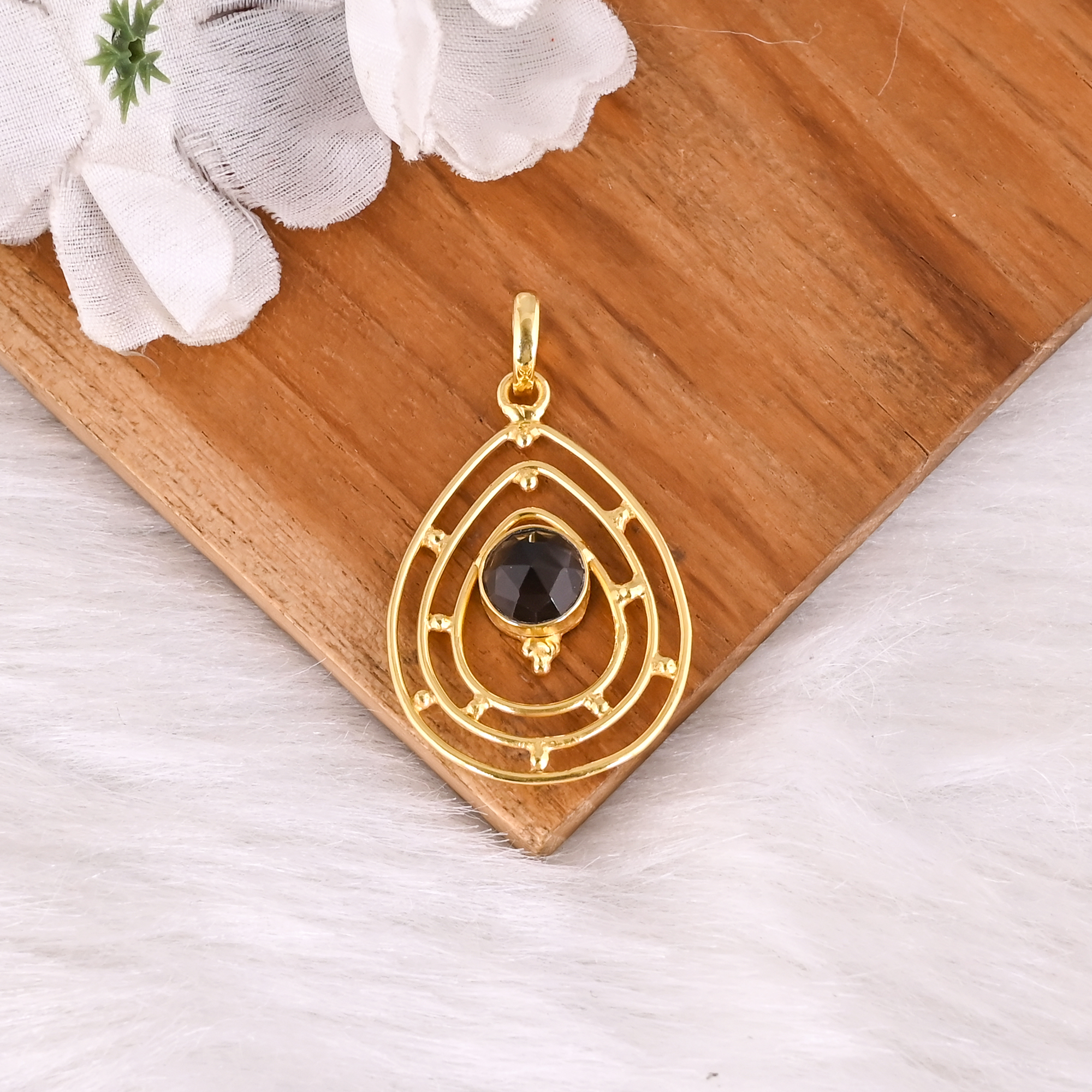 Trendy Natural Smoky Quartz Gold Plated Brass Pendant Handmade Jewelry For Women