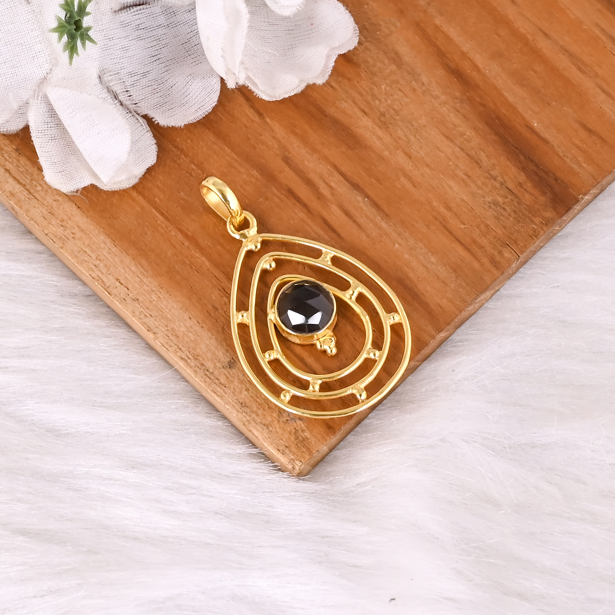 Trendy Natural Smoky Quartz Gold Plated Brass Pendant Handmade Jewelry For Women