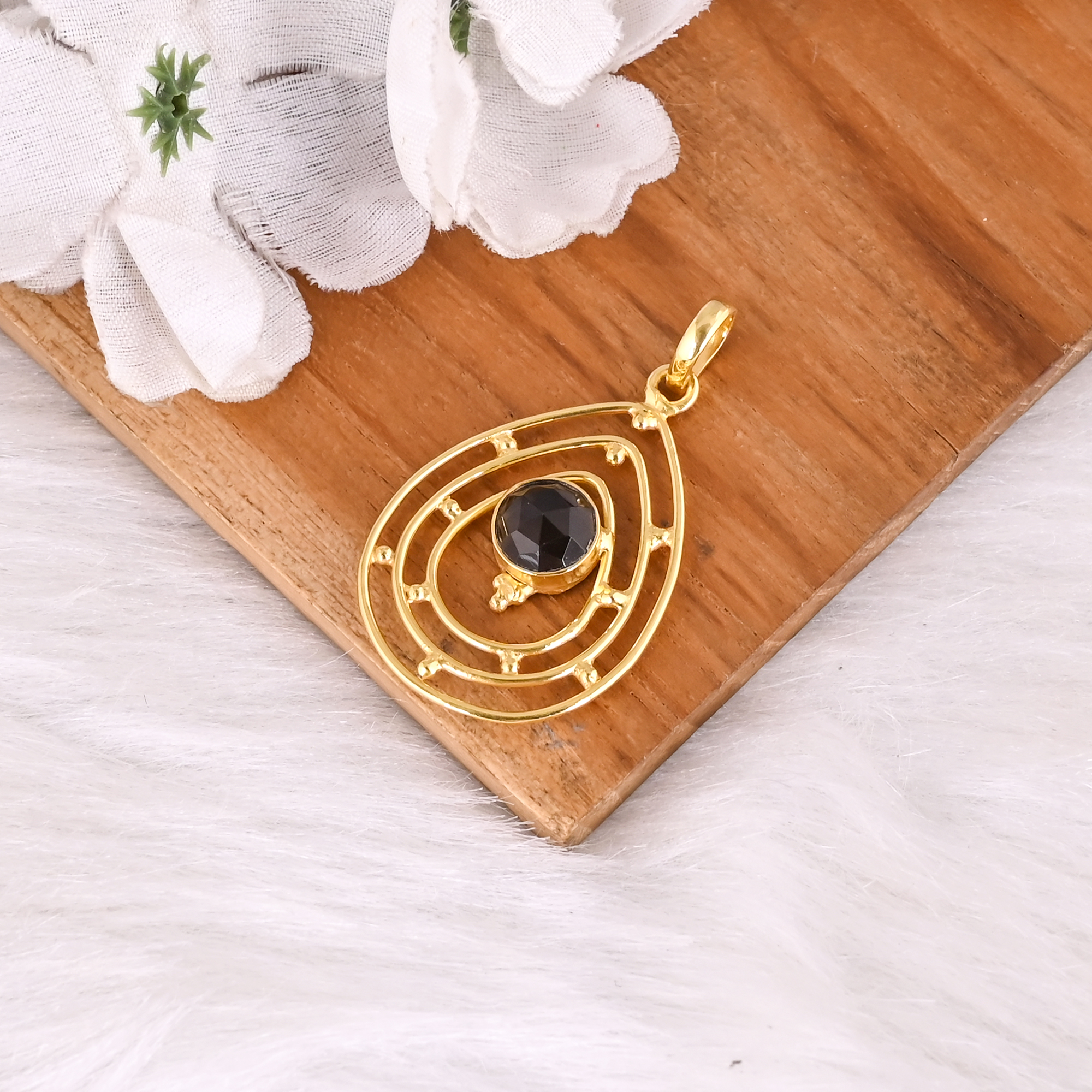 Trendy Natural Smoky Quartz Gold Plated Brass Pendant Handmade Jewelry For Women