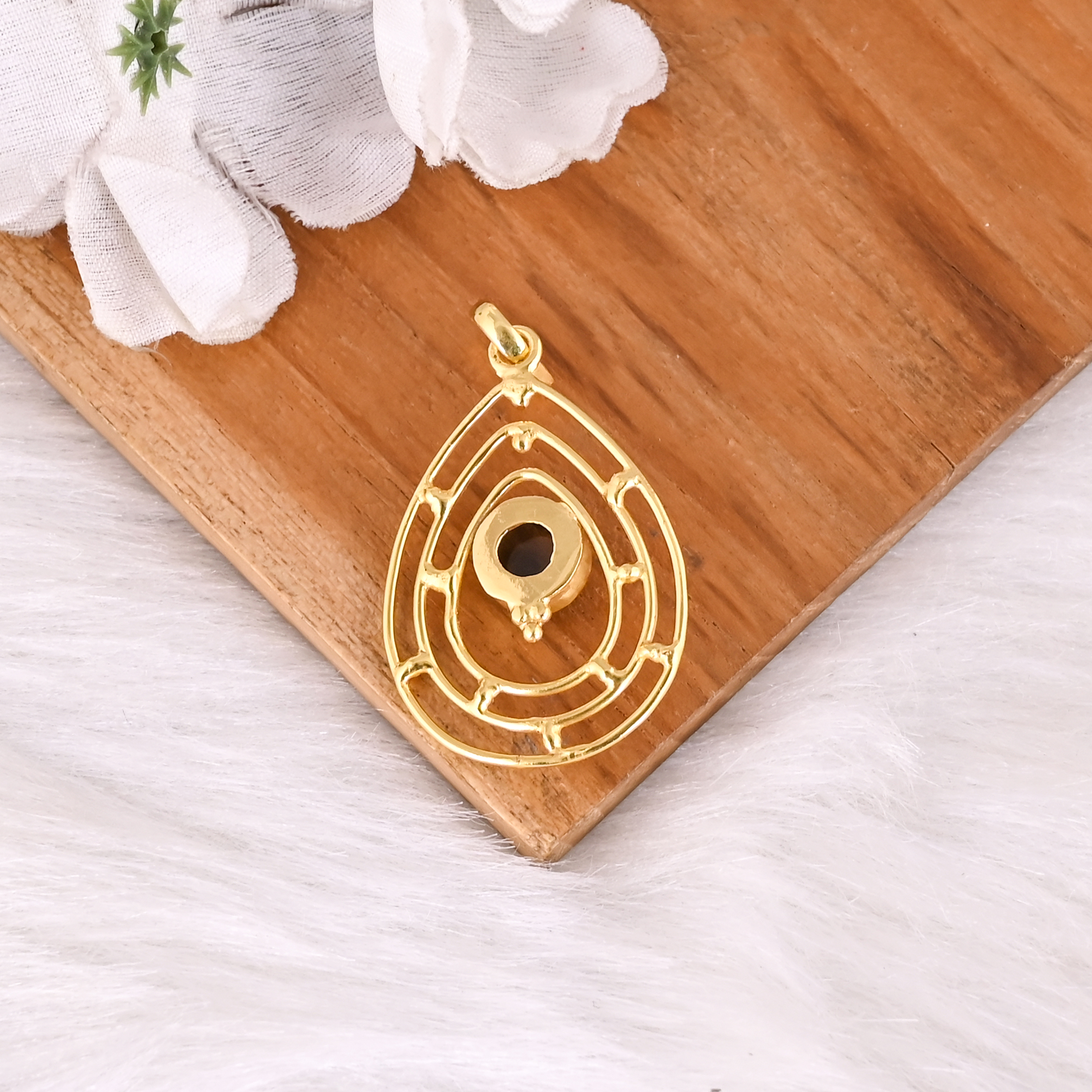 Trendy Natural Smoky Quartz Gold Plated Brass Pendant Handmade Jewelry For Women